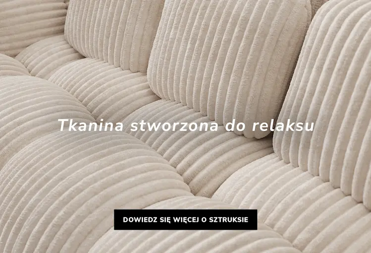 Detal tkaniny sztruksowej – miękki materiał meblowy w jasnym kolorze, stworzony z myślą o komforcie i eleganckim wyglądzie wnętrz.