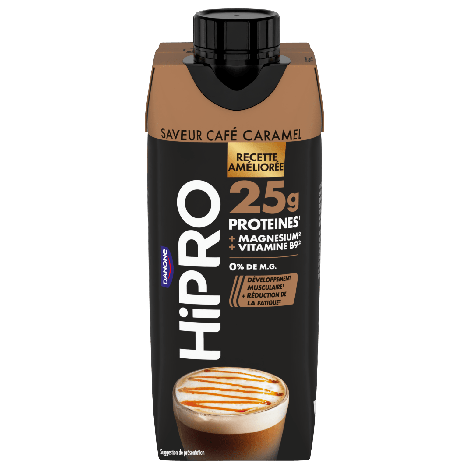 Découvrez notre délicieuse boisson UHT protéinée HiPRO Saveur Café-Caramel, avec 25g de protéines et sans matières grasses. A emporter partout avec vous grâce à sa formule ambiante !