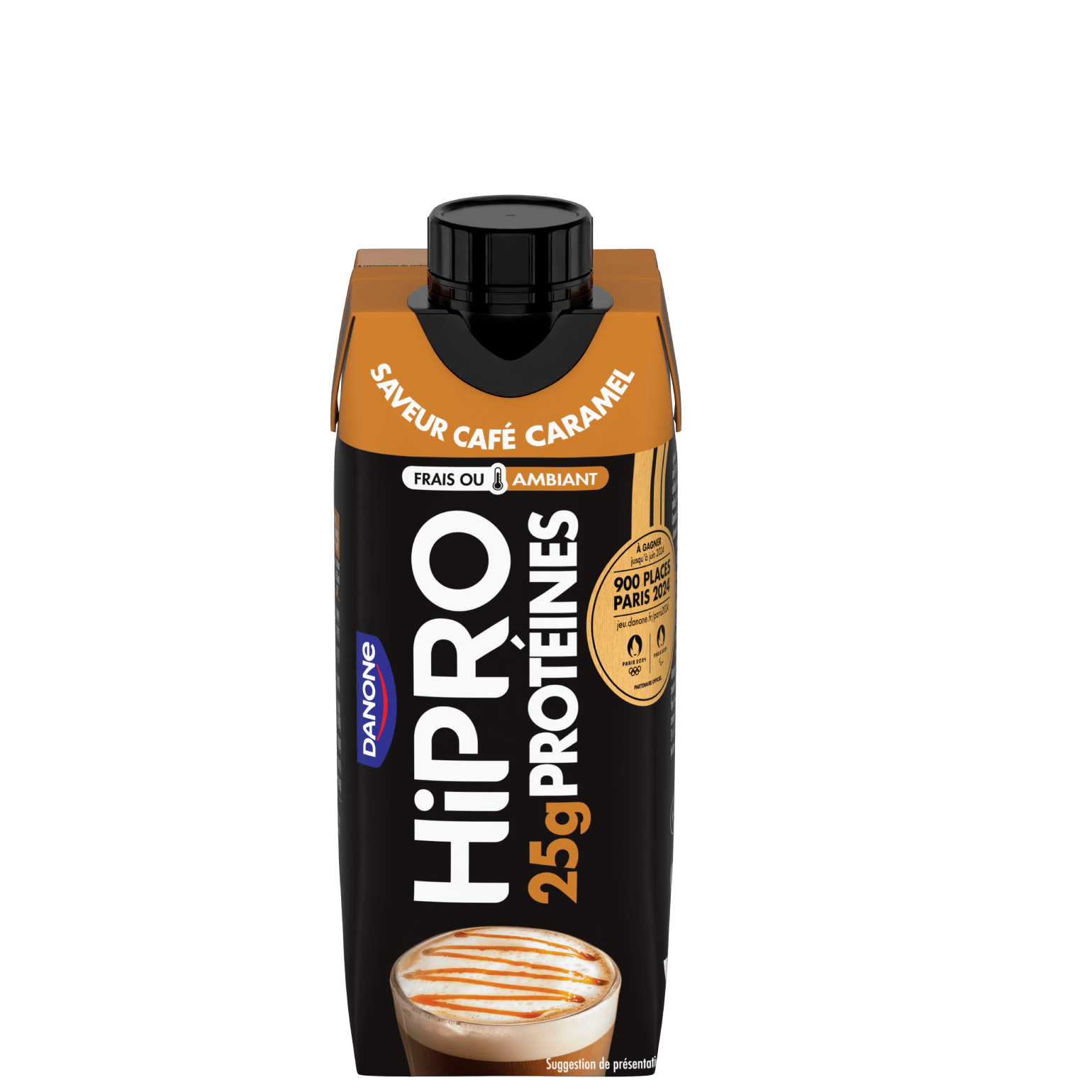 Découvrez notre délicieuse boisson UHT protéinée HiPRO Saveur Café-Caramel, avec 25g de protéines et sans matières grasses. A emporter partout avec vous grâce à sa formule ambiante !