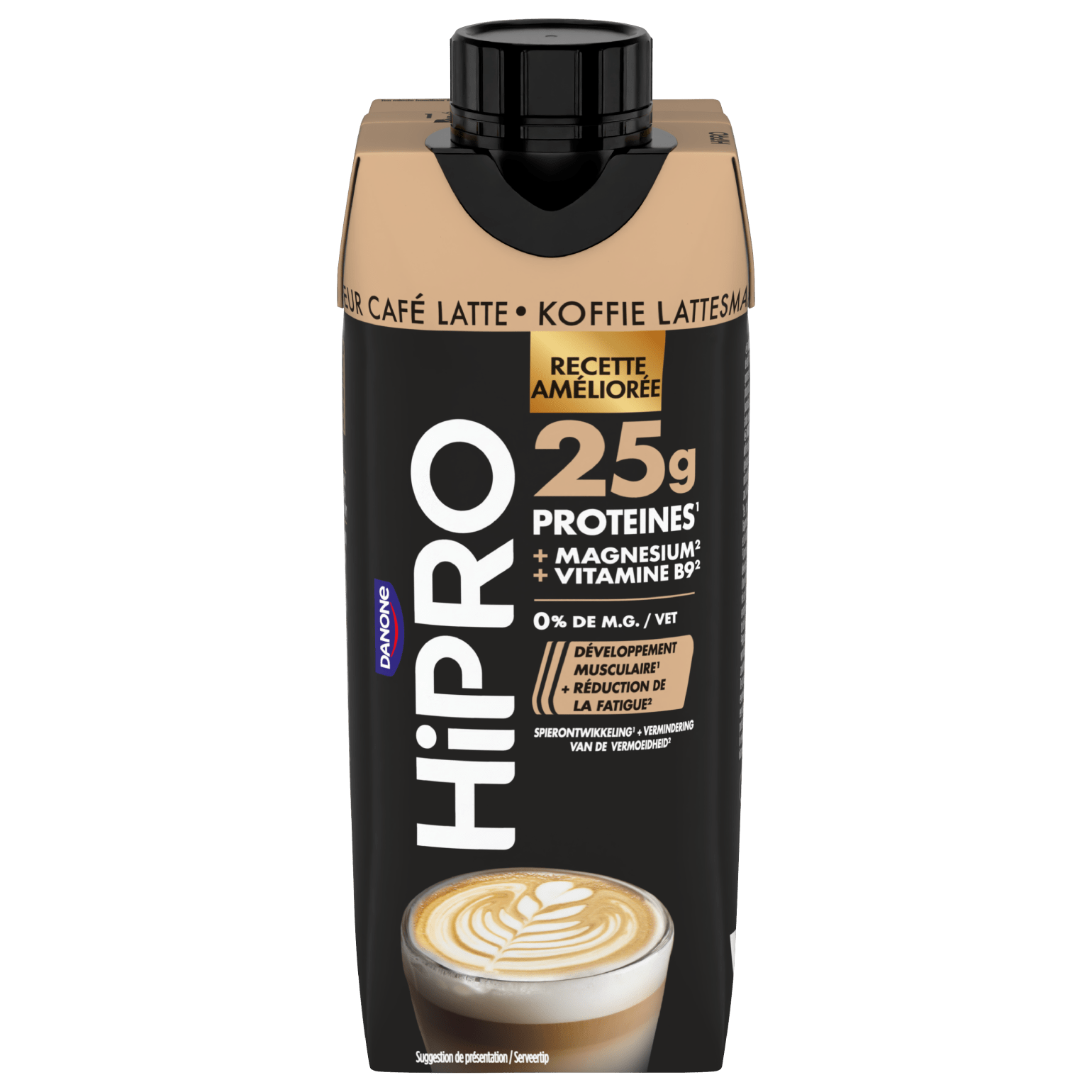 Découvrez notre délicieuse boisson UHT protéinée HiPRO Saveur Café-Latte, avec 25g de protéines et sans matières grasses. A emporter partout avec vous grâce à sa formule ambiante !