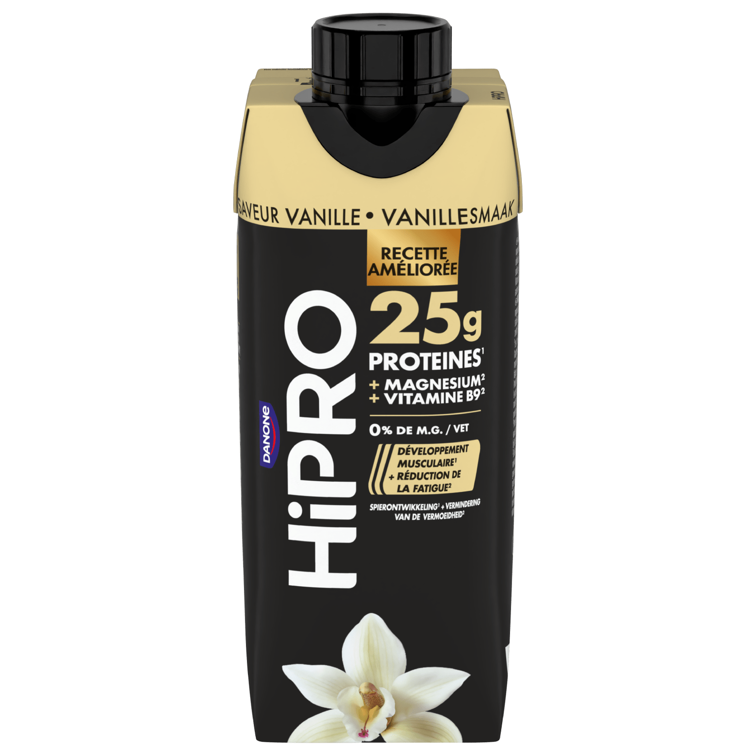 Découvrez notre délicieuse boisson UHT protéinée HiPRO Saveur Vanille, avec 25g de protéines et sans matières grasses. A emporter partout avec vous grâce à sa formule ambiante !