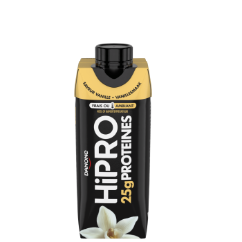 Découvrez notre délicieuse boisson UHT protéinée HiPRO Saveur Vanille, avec 25g de protéines et sans matières grasses. A emporter partout avec vous grâce à sa formule ambiante !