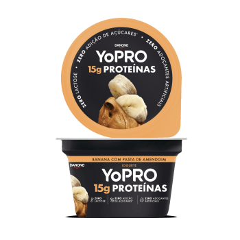YoPro Iogurte Colherável sabor Banana com Pasta de Amendoim com 15g de proteínas