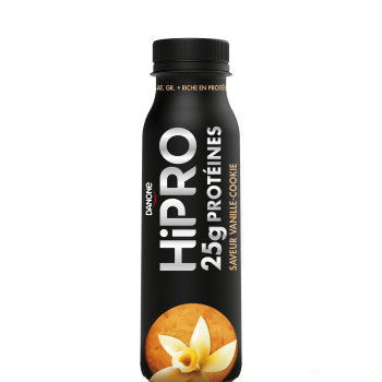 Découvrez notre délicieuse boisson protéinée HiPRO Saveur Vanille-Cookie, avec 25g de protéines et sans matières grasses. A emporter partout avec vous grâce à sa formule ambiante !