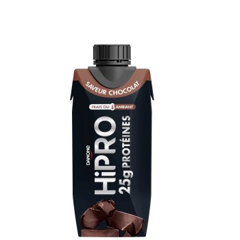 Découvrez notre délicieuse boisson UHT protéinée HiPRO Saveur Chocolat, avec 25g de protéines et sans matières grasses. A emporter partout avec vous grâce à sa formule ambiante !
