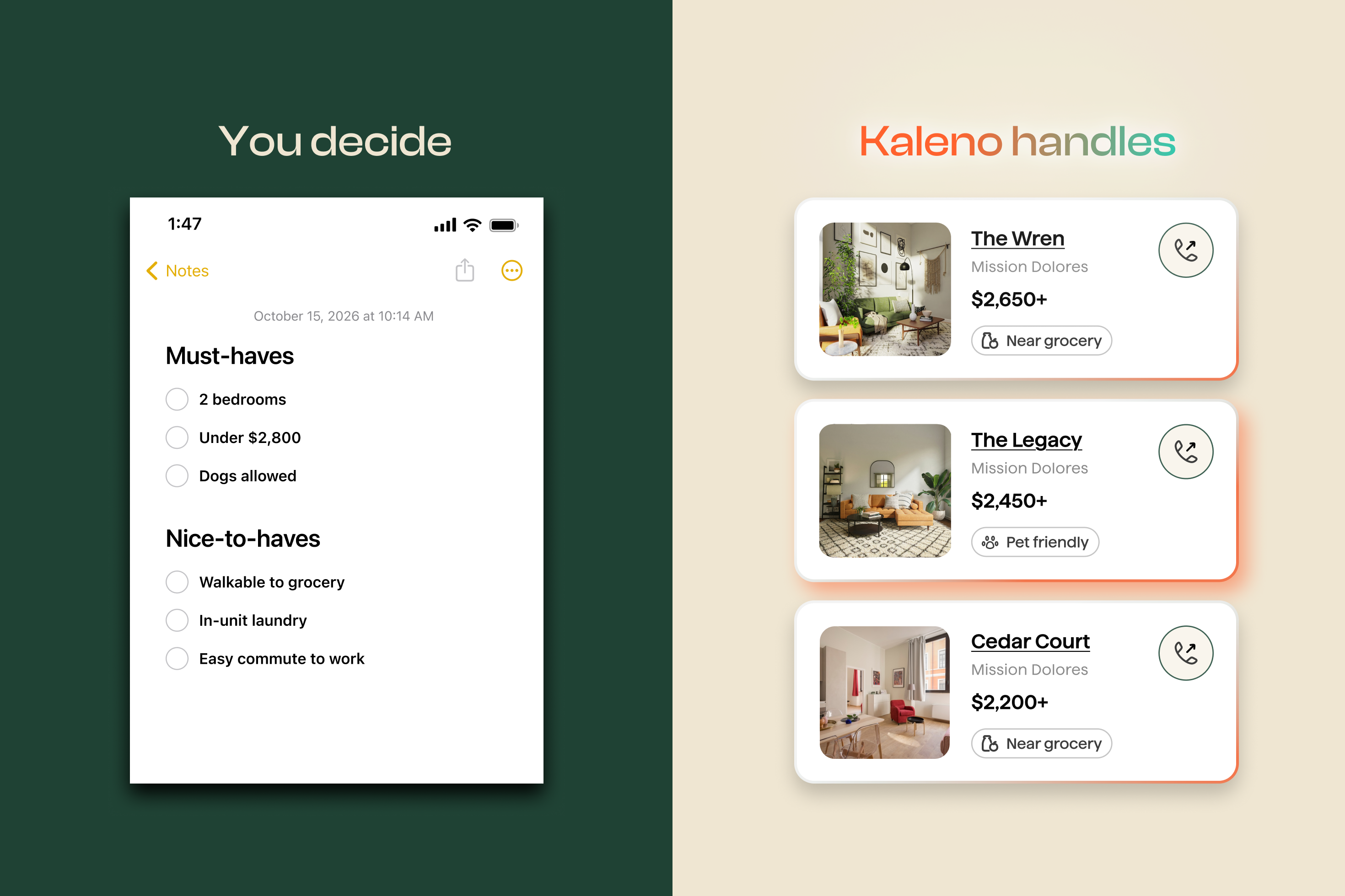 Kaleno example comparison chart