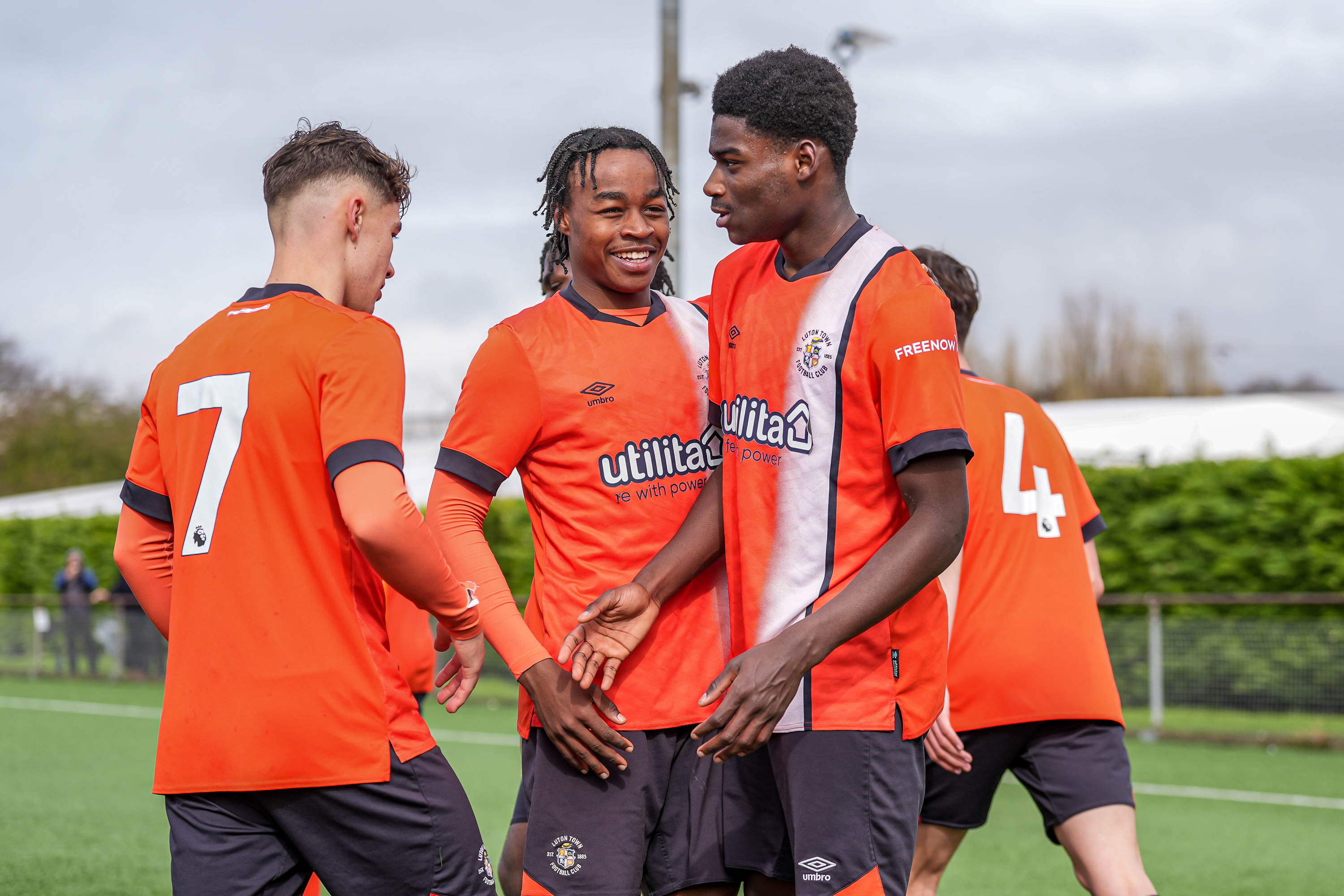 Luton Town Under-18s celebrate a goal against Stevenage at The Brache