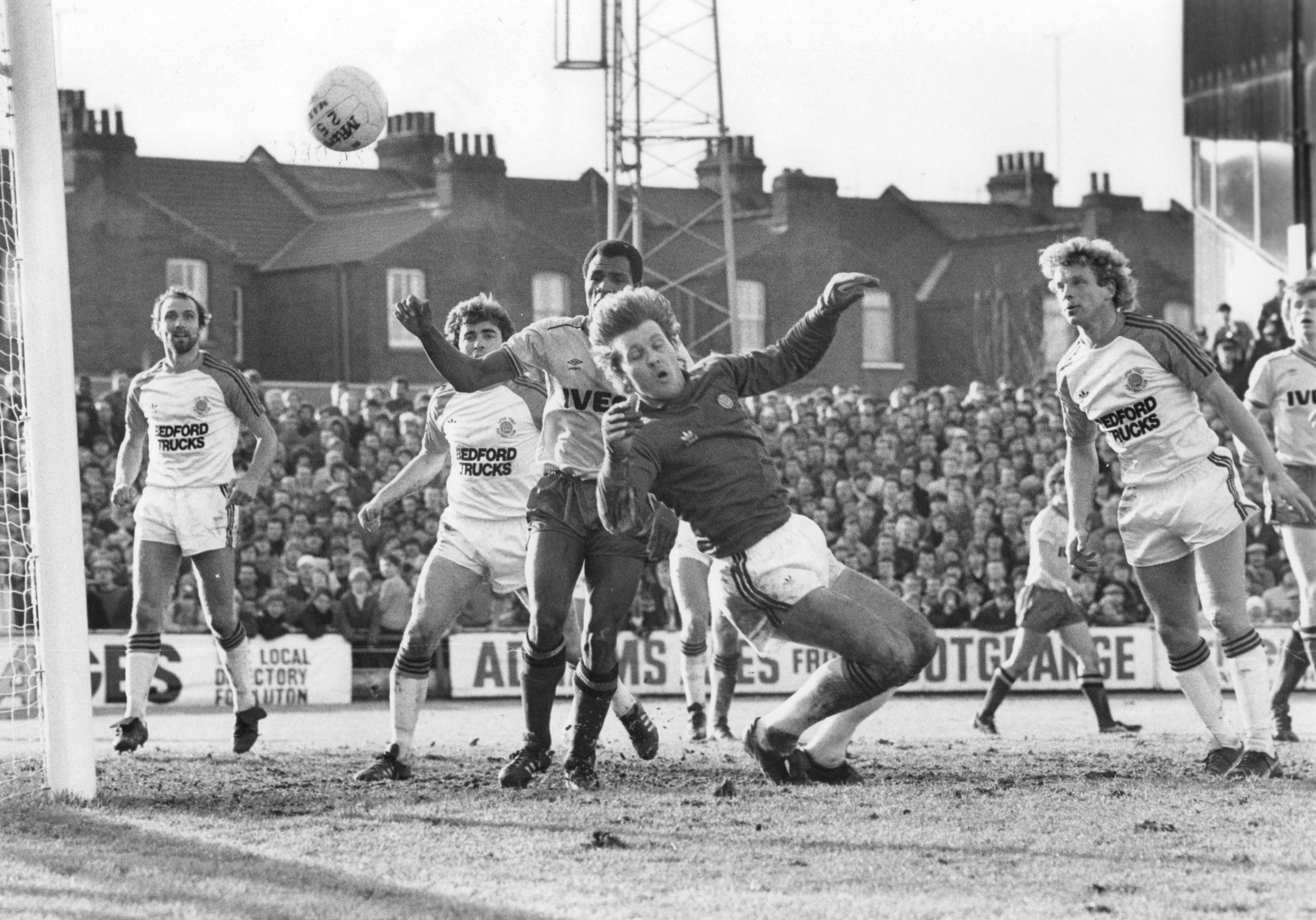 Jake Findlay in match action against Watford at Kenilworth Road in December 1982.
