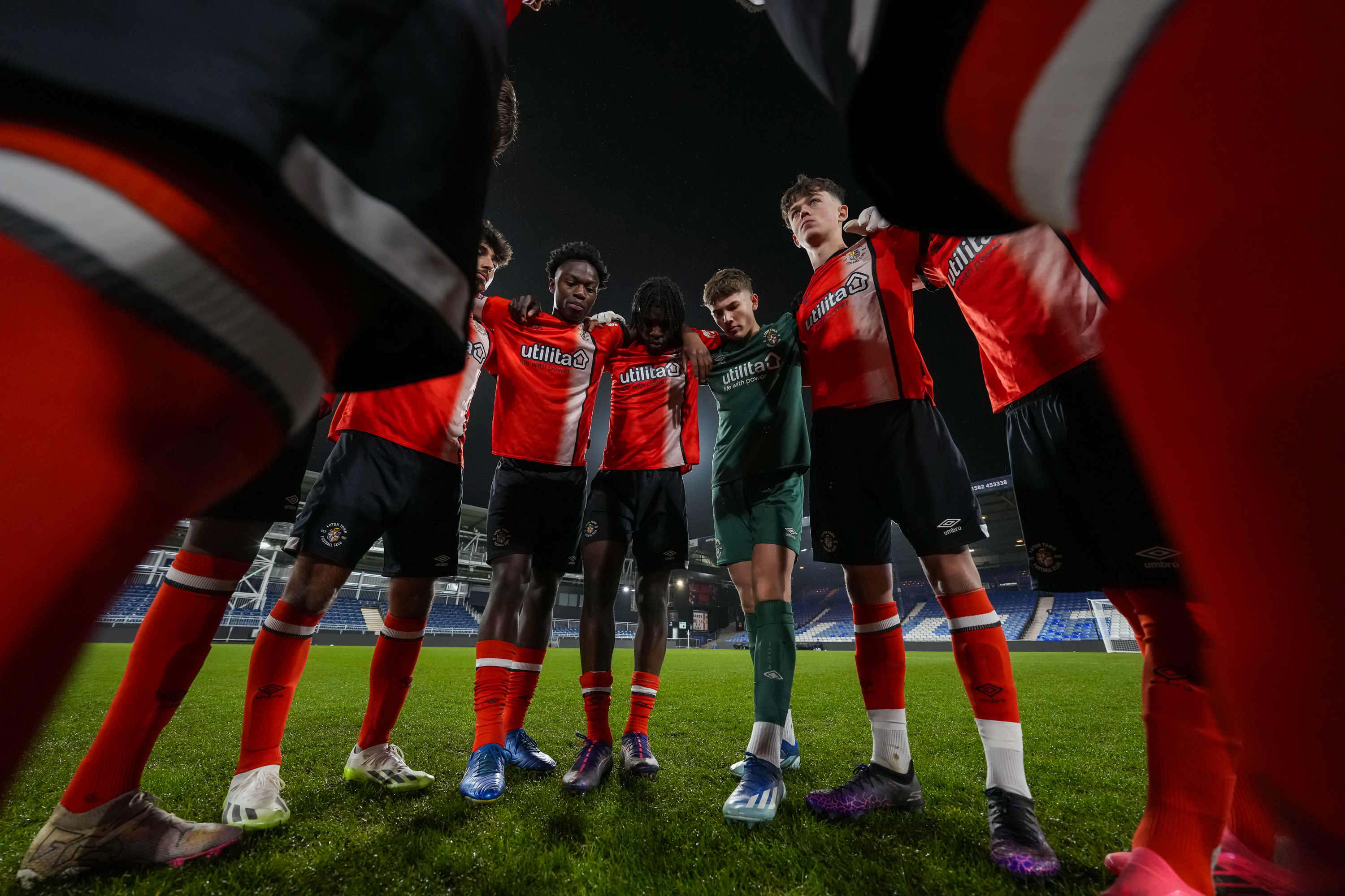 The Luton Town Under-18s in their huddle before the FA Youth Cup tie with Crewe at Kenilworth Road.