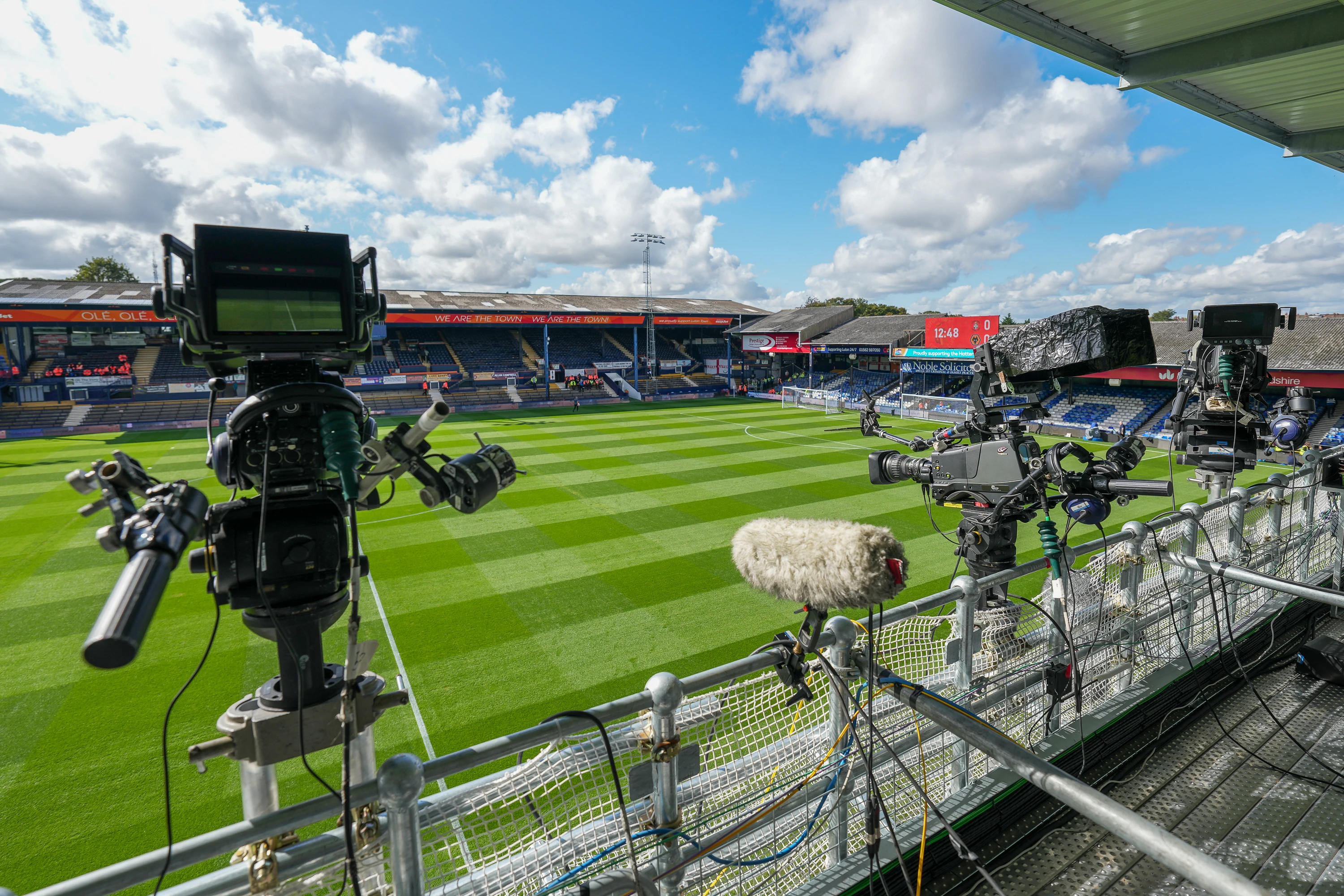 A TV camera on the gantry at Kenilworth Road