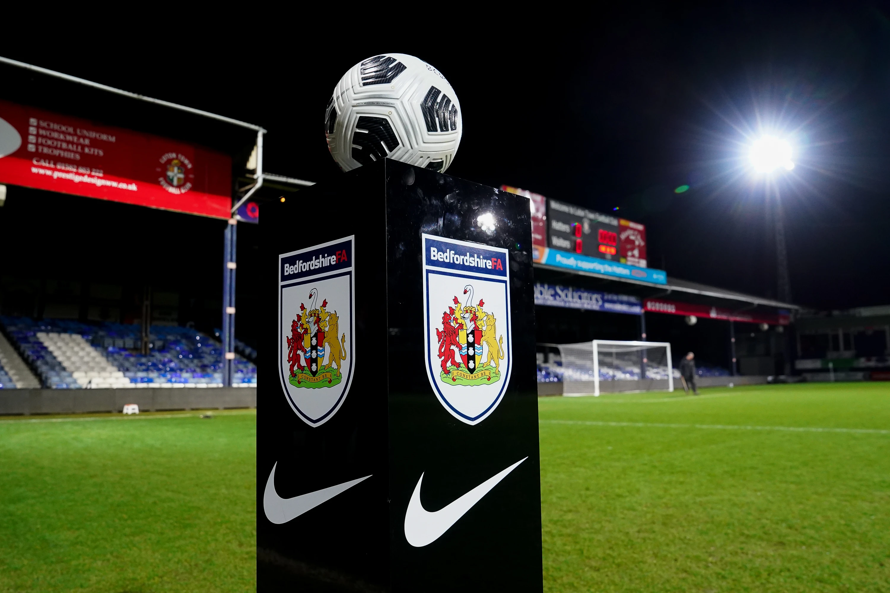 Beds FA branding at Kenilworth Road in 2023.