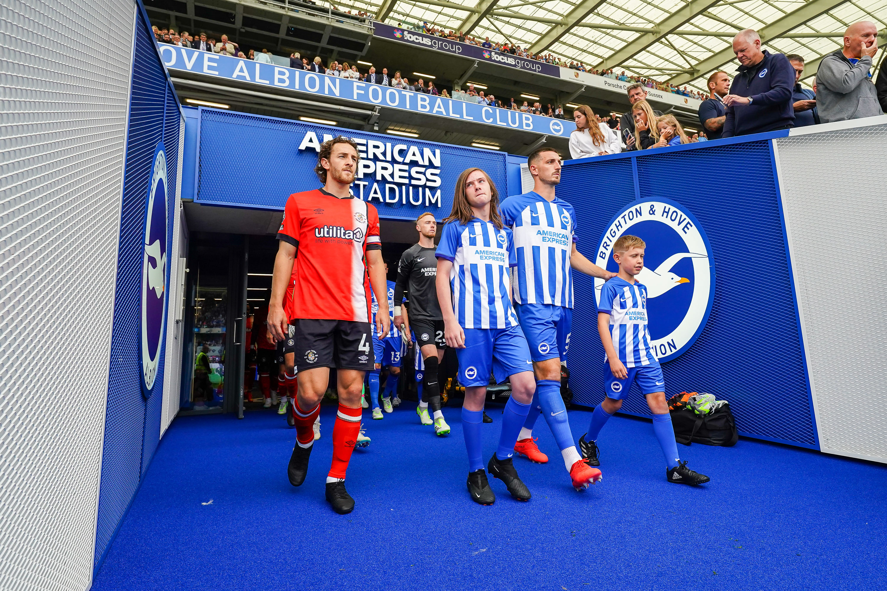 Tom Lockyer leading Luton out for our first Premier League fixture.