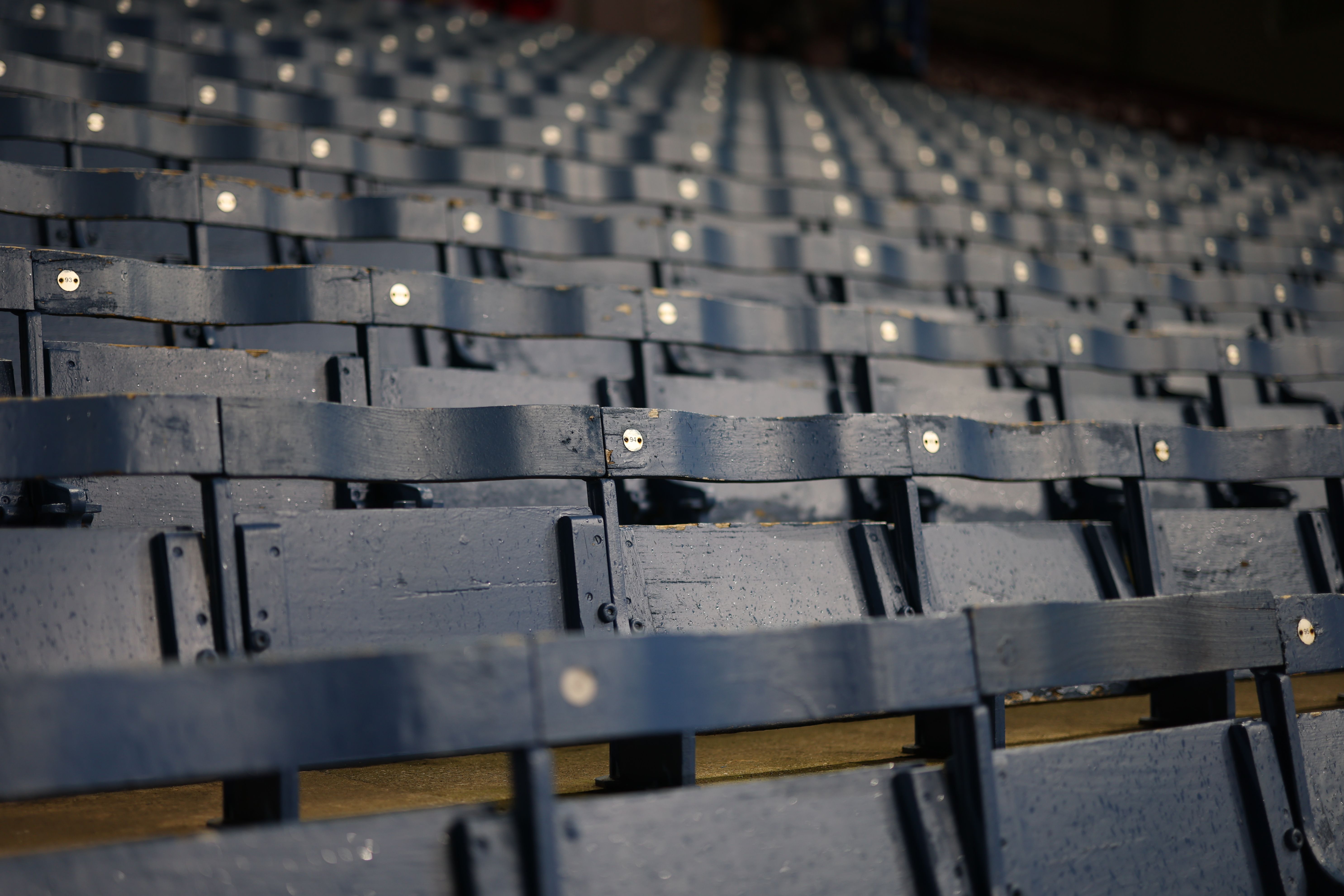 Wooden seating at Turf Moor.