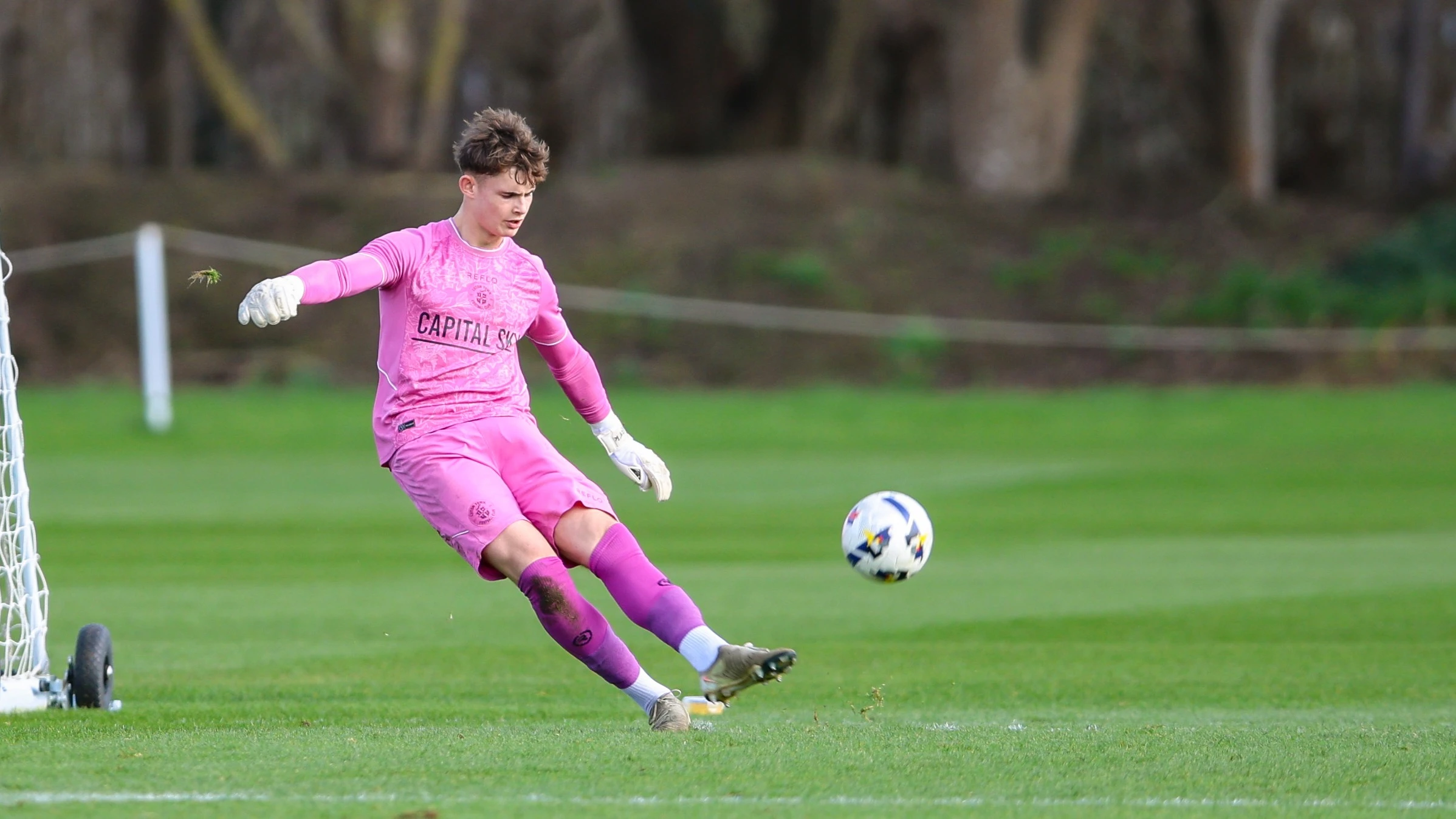 Lucas Thomas takes a goal-kick in the Town Under-21s' 1-0 win over Cambridge United at Clare College.