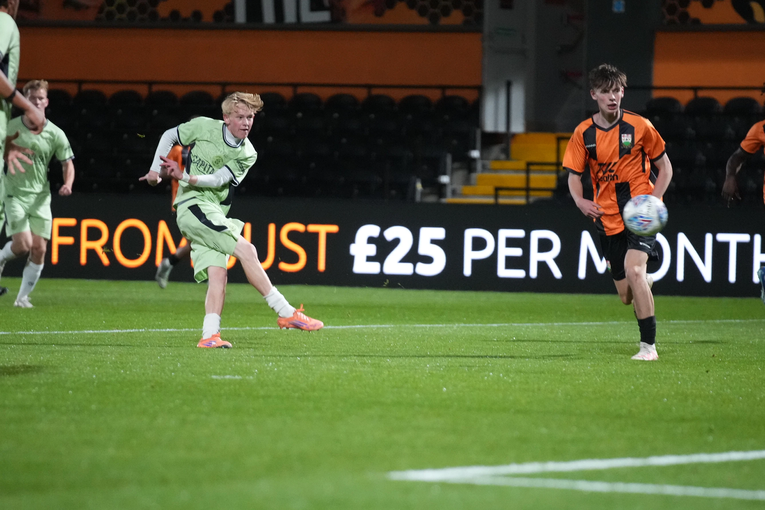 Archie Shepherd fires in a shot at the Barnet goal during the FA Youth Cup tie at The Hive.