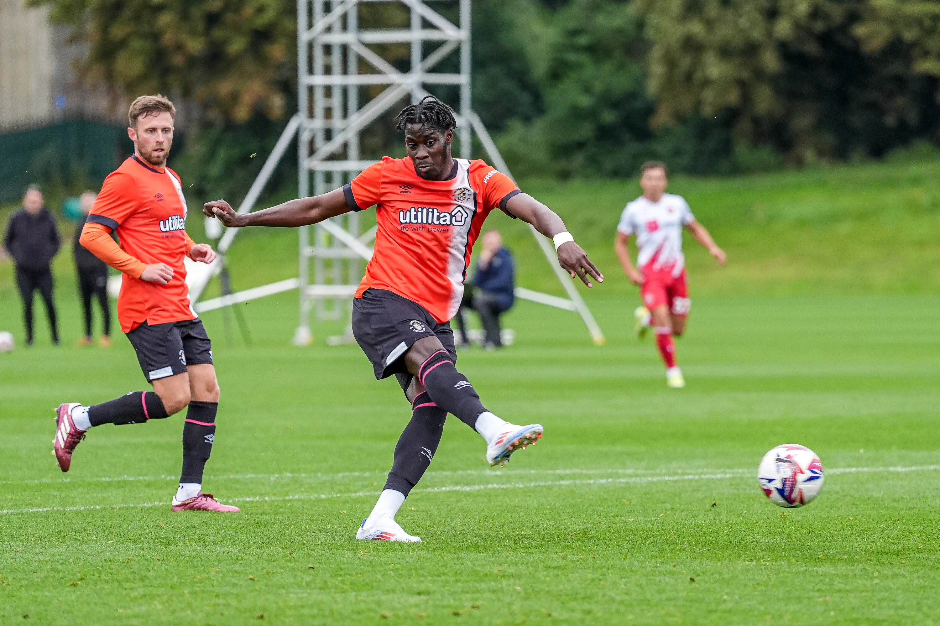 Jordan Clark and Elijah Adebayo pictured during the behind-closed-doors friendly win over Stevenage at The Brache