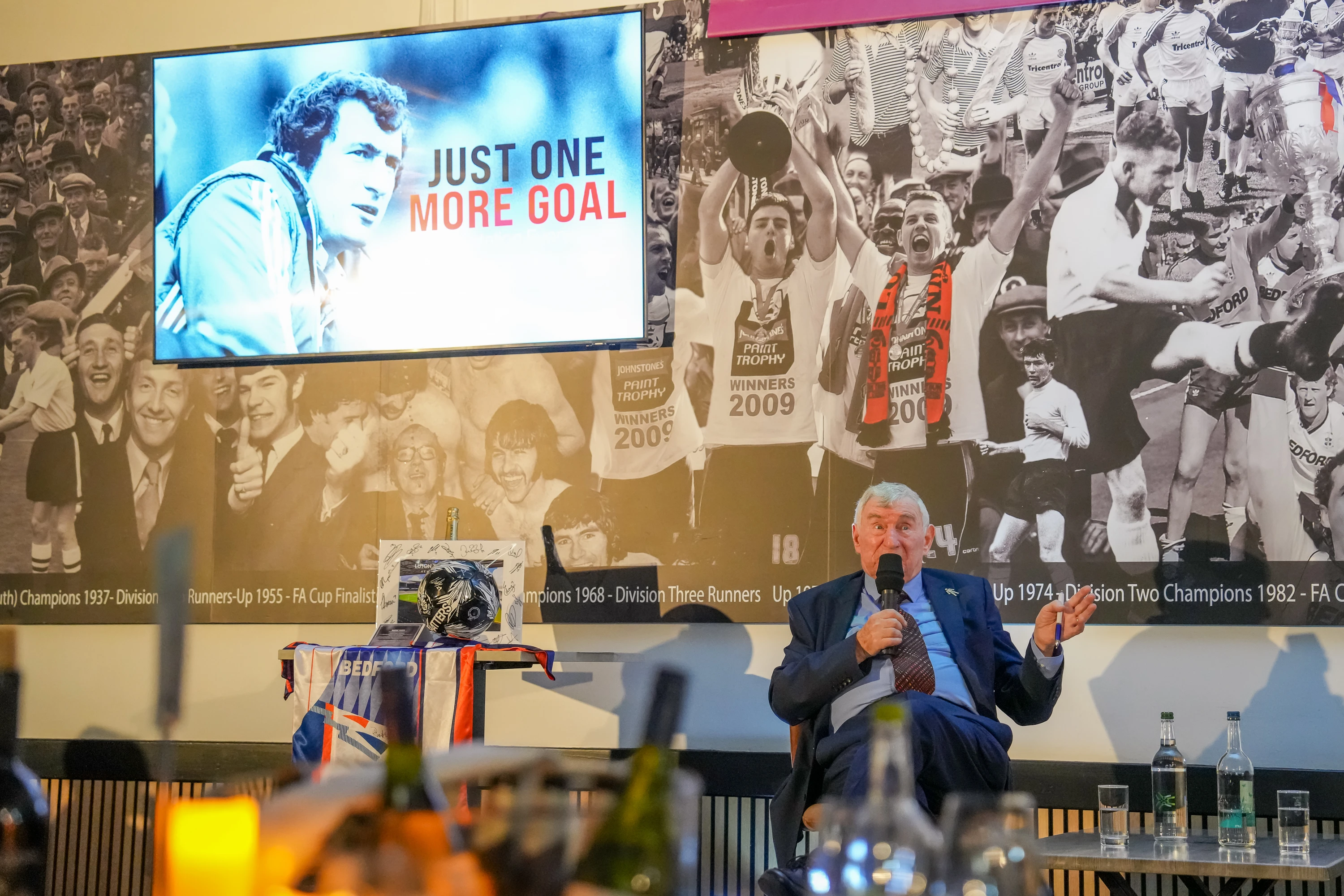 David Pleat is pictured in the Eric Morecambe Lounge during his evening with Mick Harford to promote his new book.