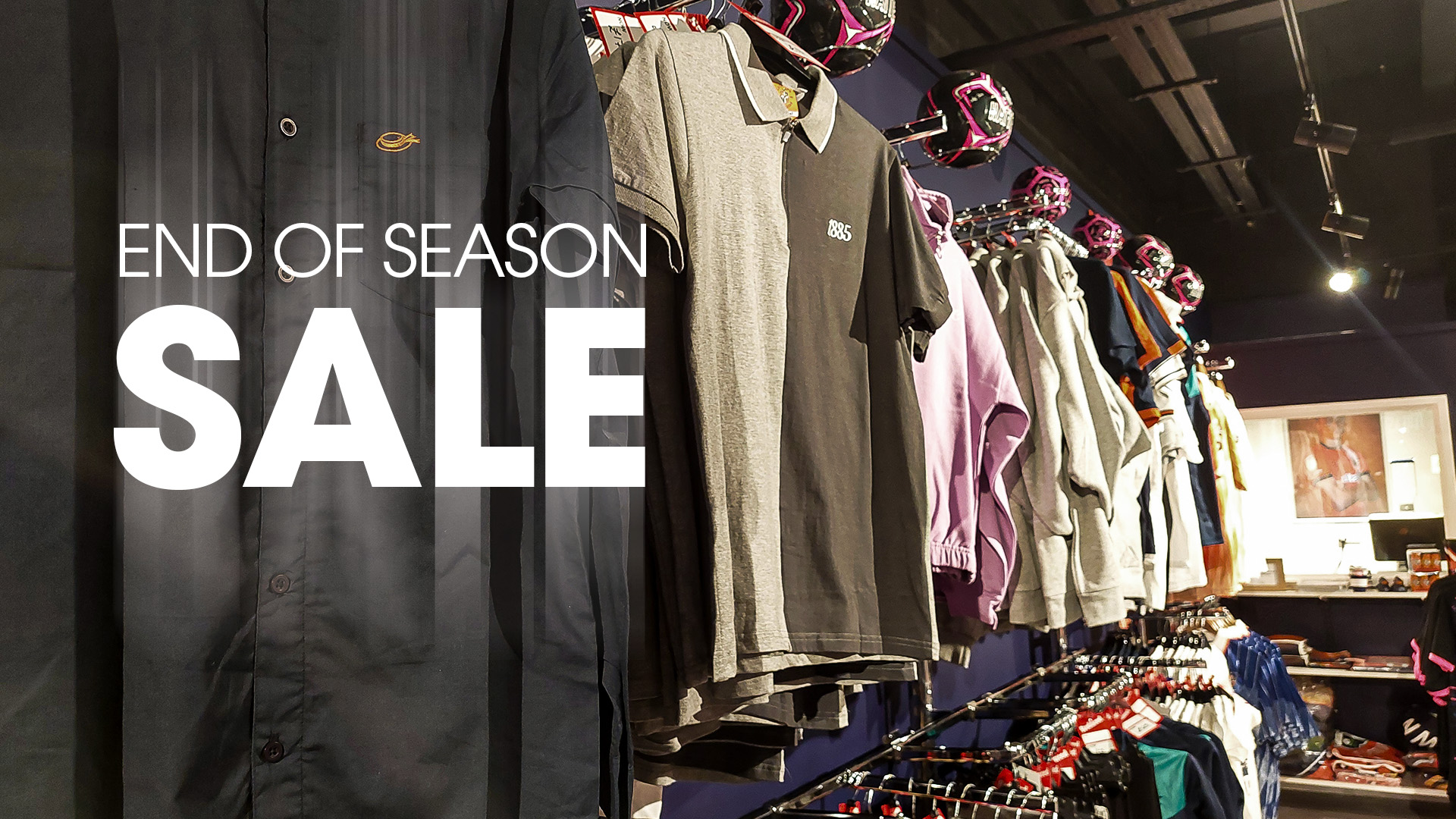 An image showing sale items in the club shop as the background to an End of Season Sale graphic.