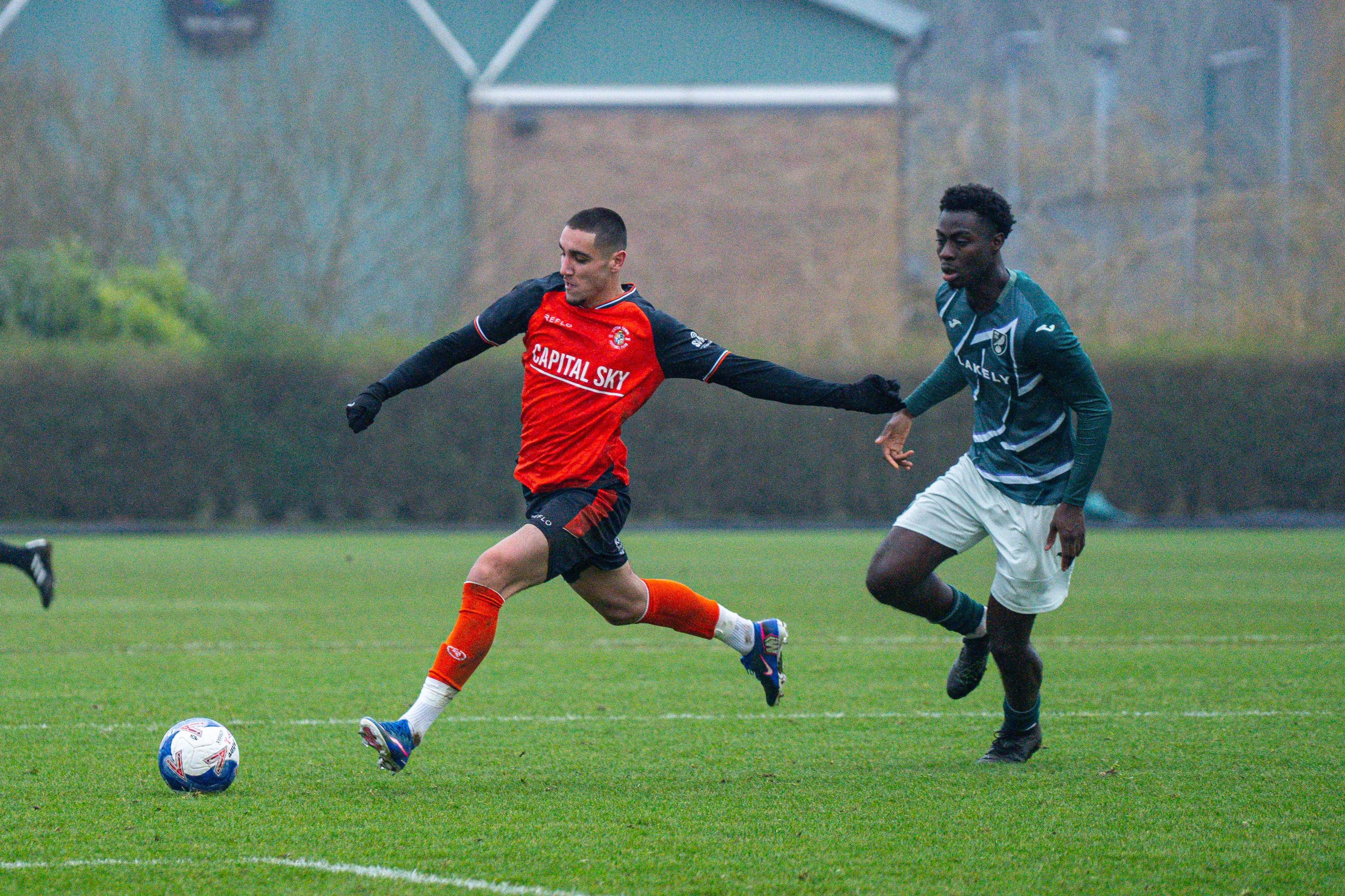 Taylan Harris in action against Norwich Under-21s at The Brache.