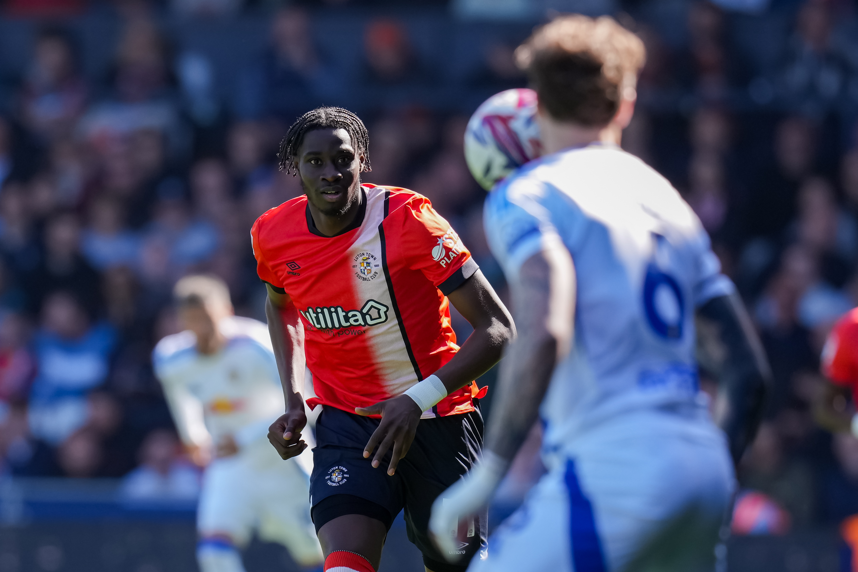 Elijah Adebayo in action for the Hatters against Leeds.