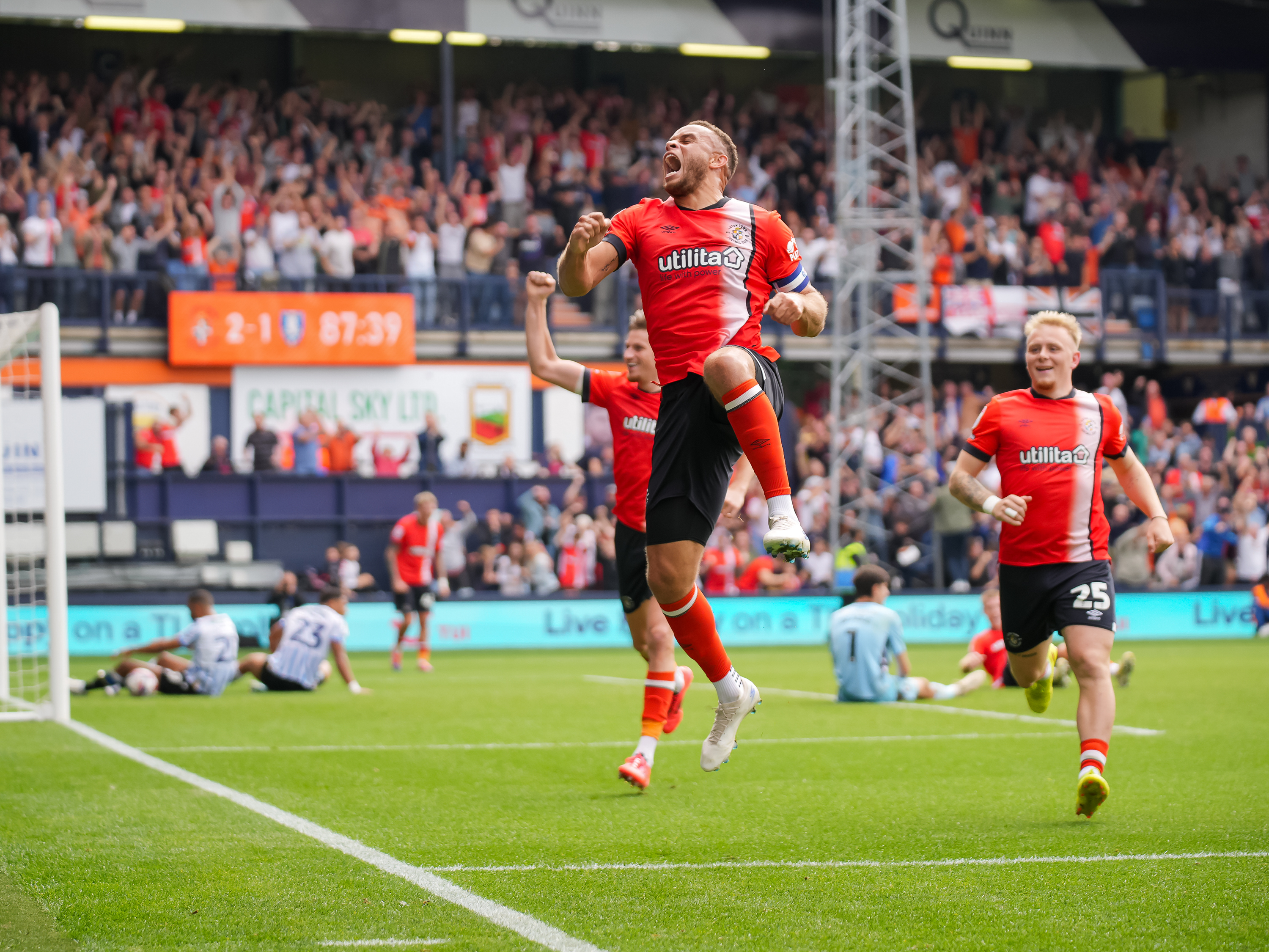 Carlton Morris celebrates his winning goal against Sheffield Wednesday