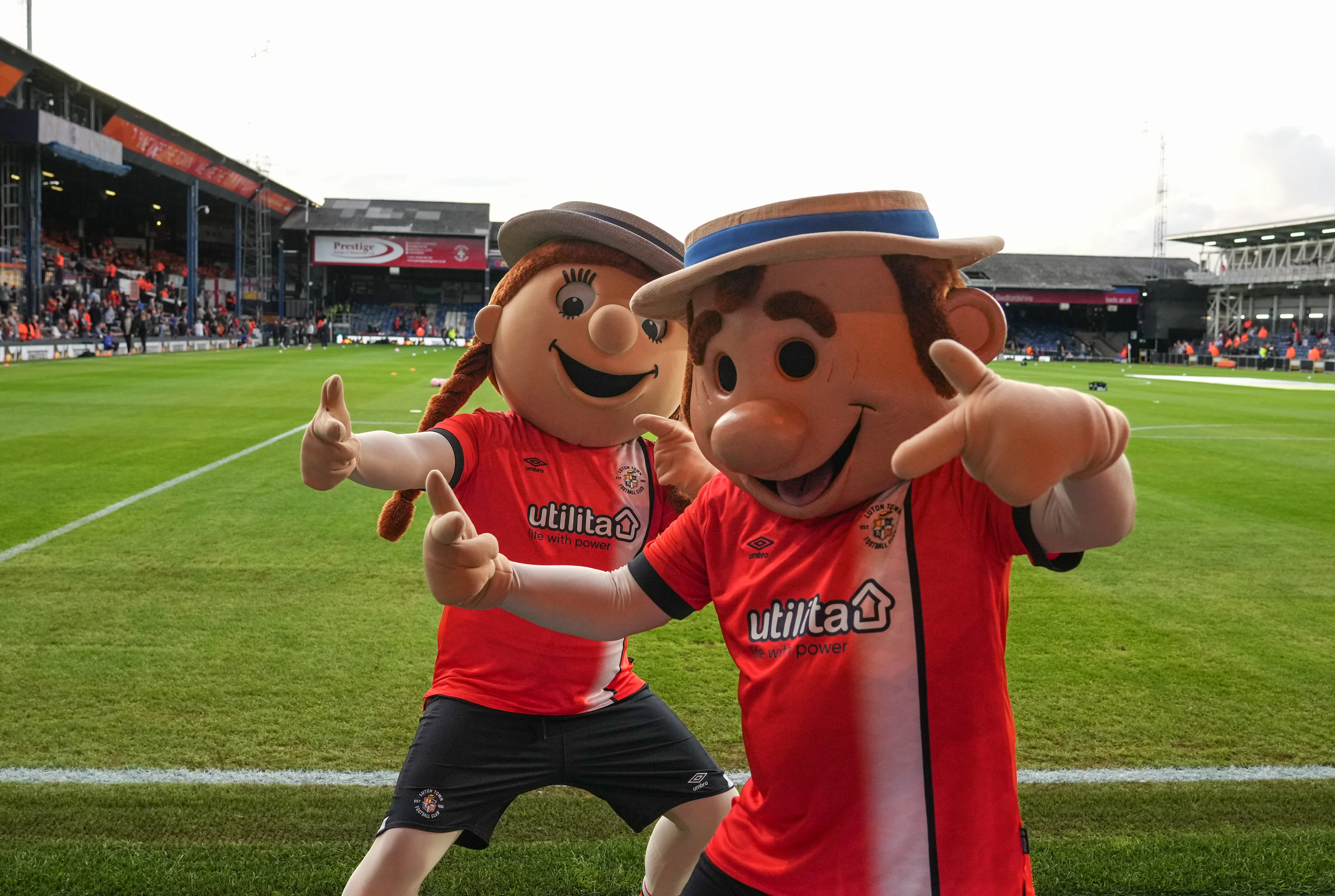 Happy Harry & Hatty getting ready for a home match at Kenilworth Road