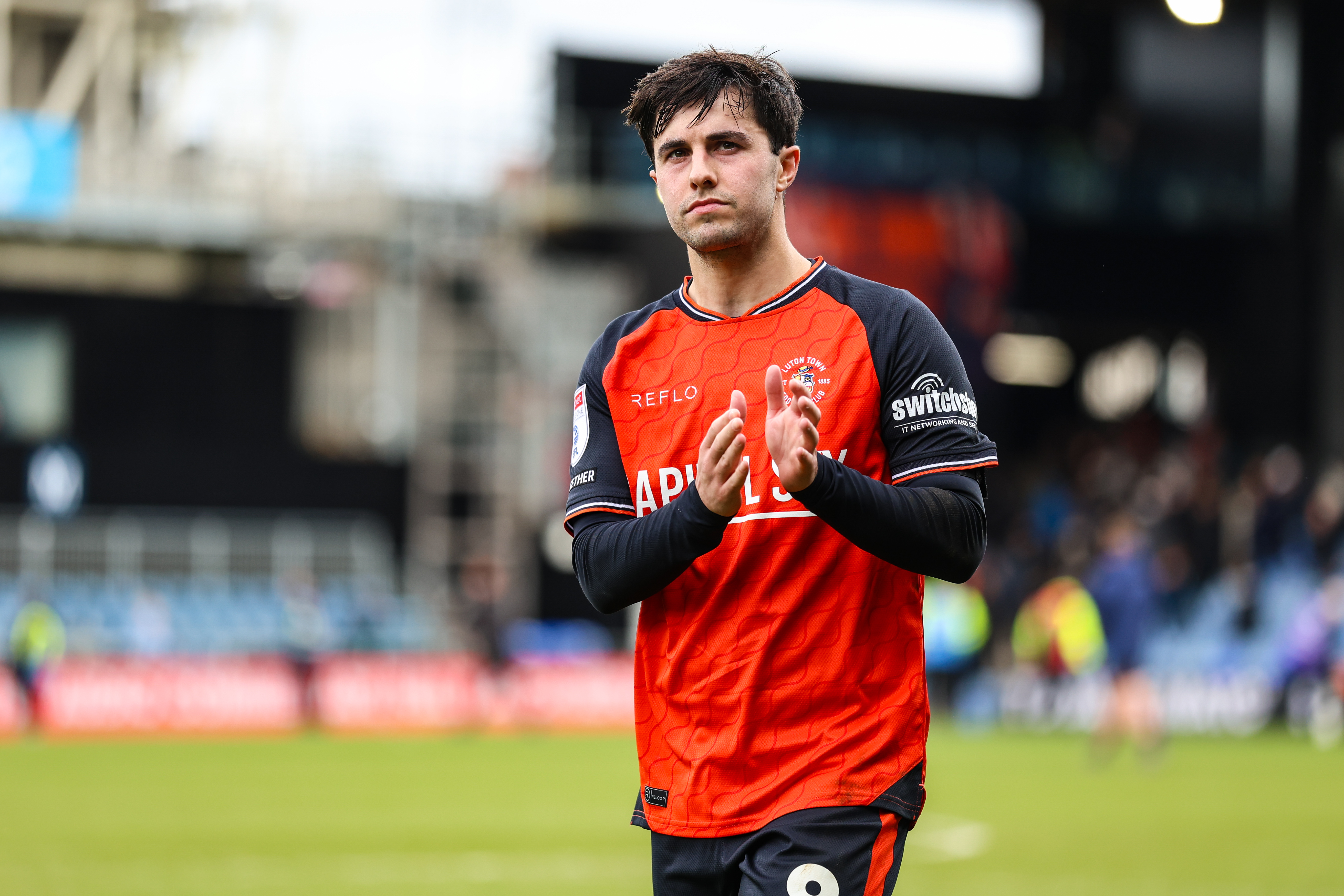 Liam Walsh applauds the fans during the Good Friday win over Peterborough at Kenilworth Road.