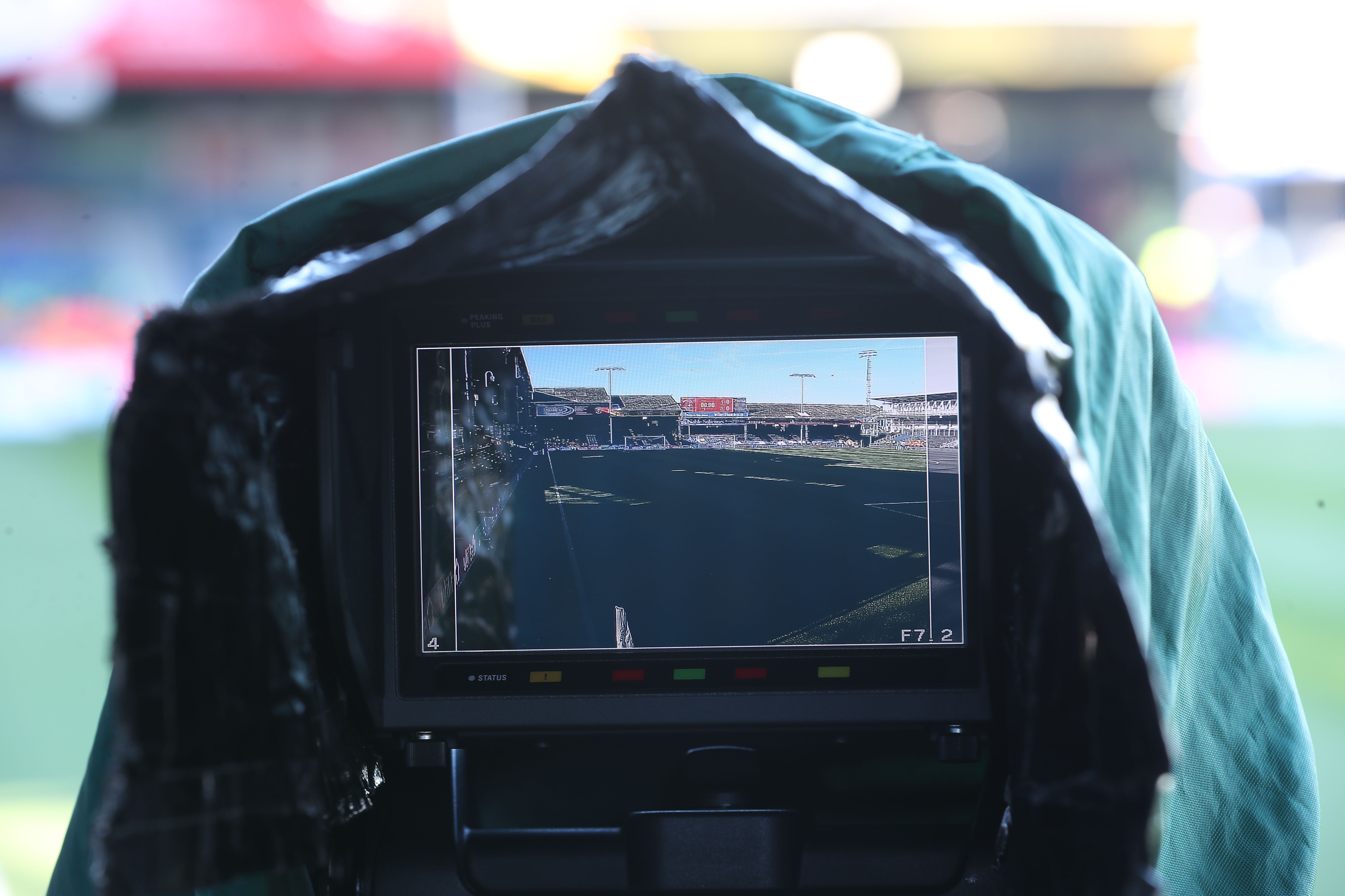 Kenilworth Road through the mini-screen of a broadcast camera.