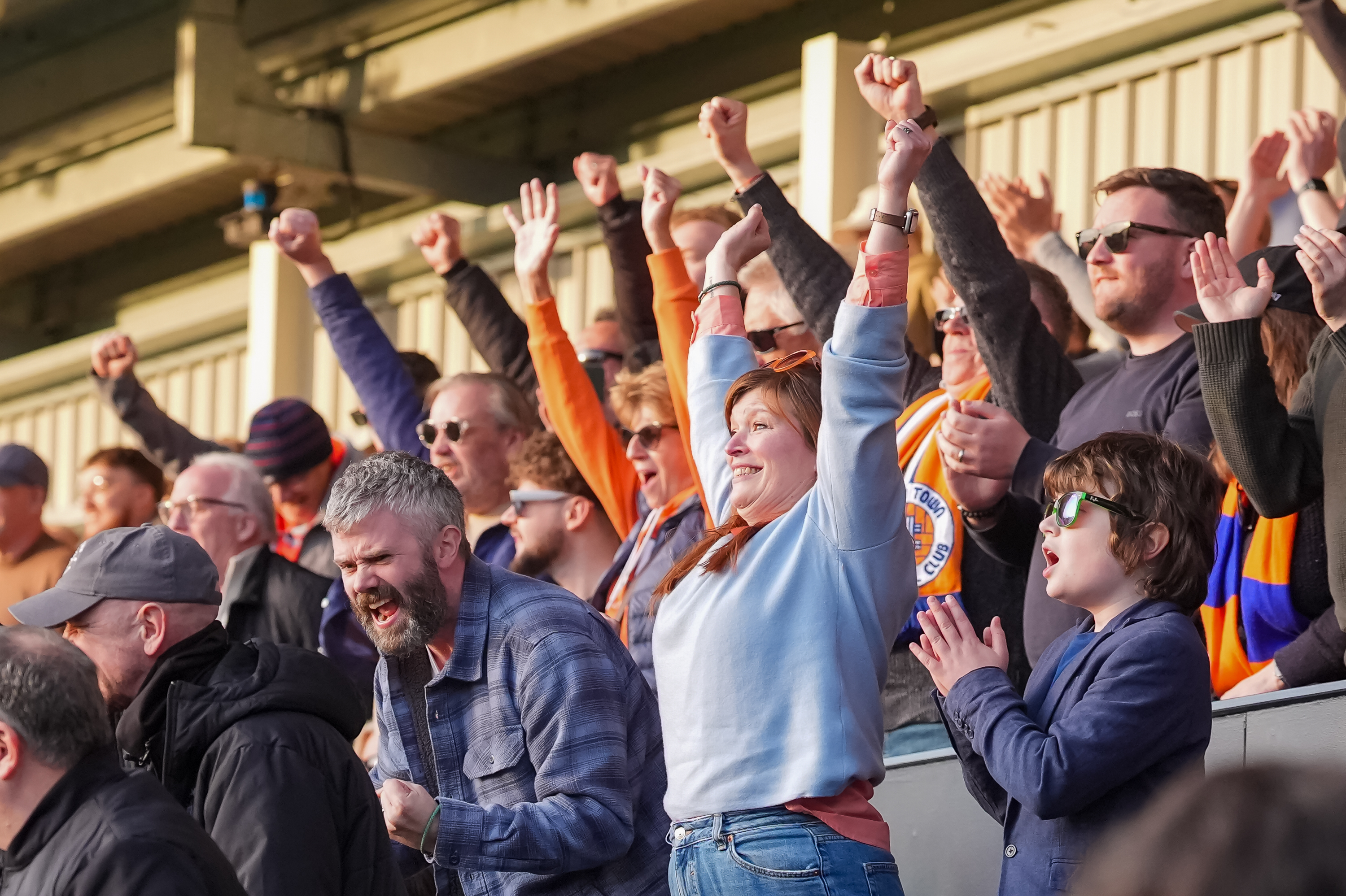 Town fans celebrate Jordan Clark's goal in the Bobbers Stand in the 1-0 win over Portsmouth.