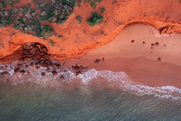 Aerial view at sunset of coast around Cape Peron at Shark Bay, Western Australia