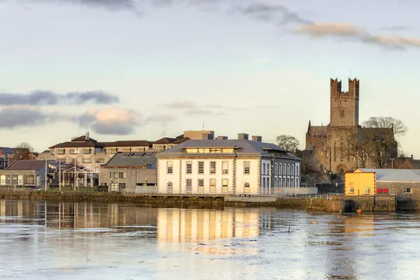 Panoramic view of Limerick City at dusk in Ireland.