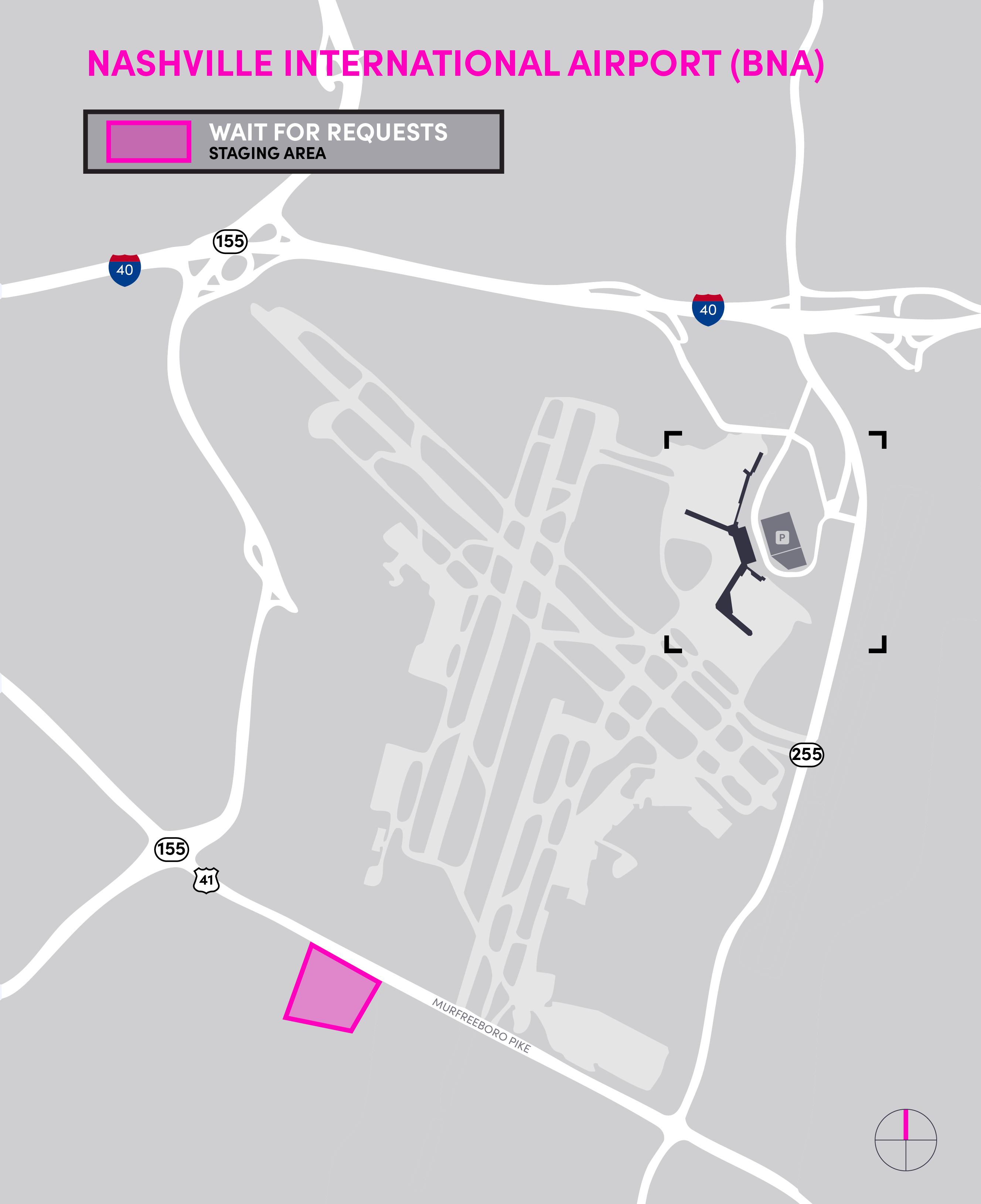 Plan de la zone d’attente de l’aéroport international de Nashville.