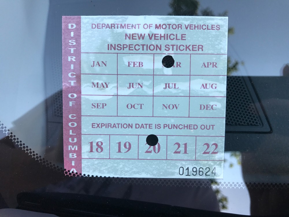 This is a DC Vehicle Inspection Sticker Example.