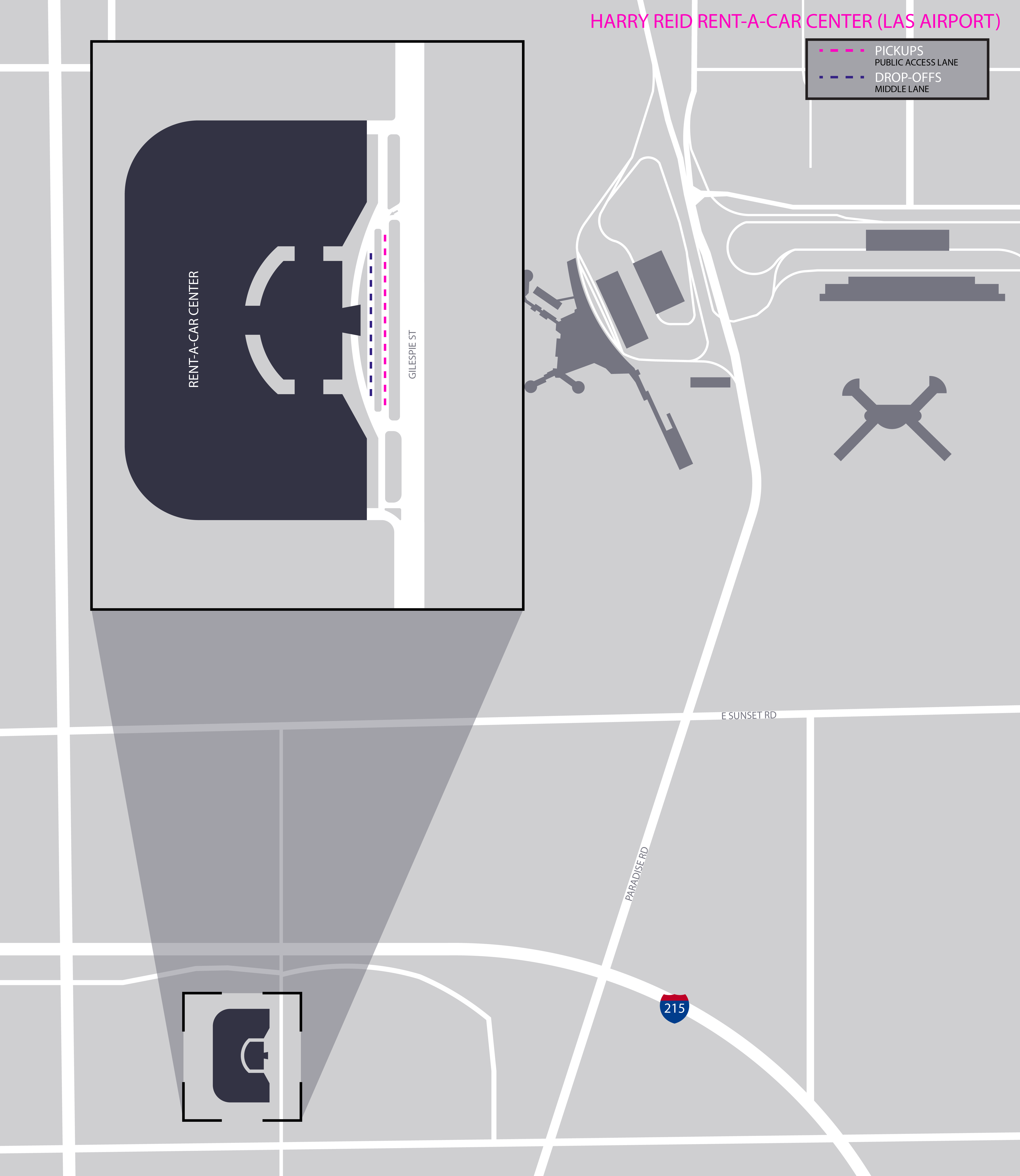 Mapa do centro Rent-a-Car no Aeroporto Internacional Harry Reid (LAS).