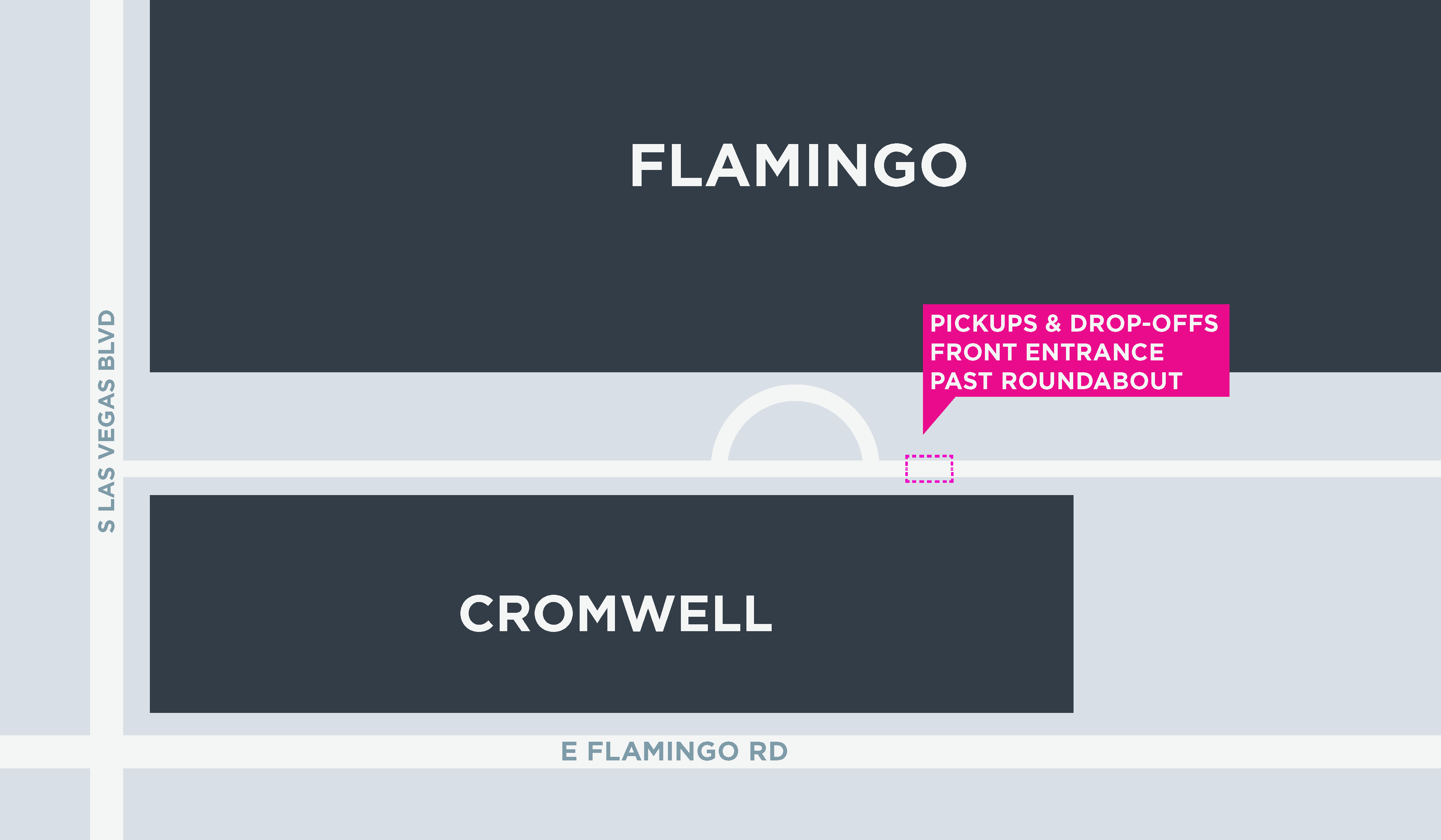 Map of the pickup and drop-off areas at Flamingo in Las Vegas.