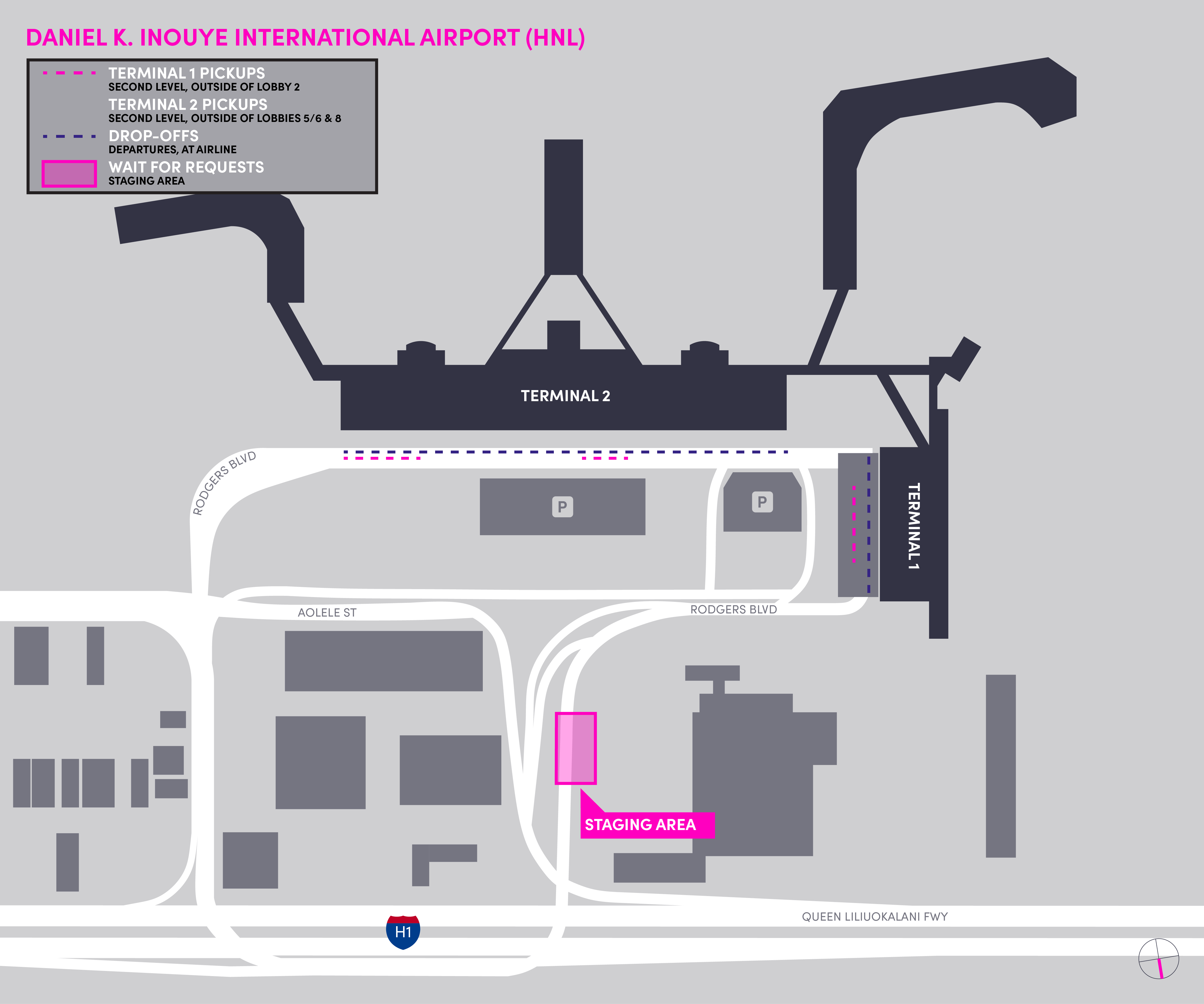 Plan de la zone d'attente de l'aéroport international Daniel K. Inouye