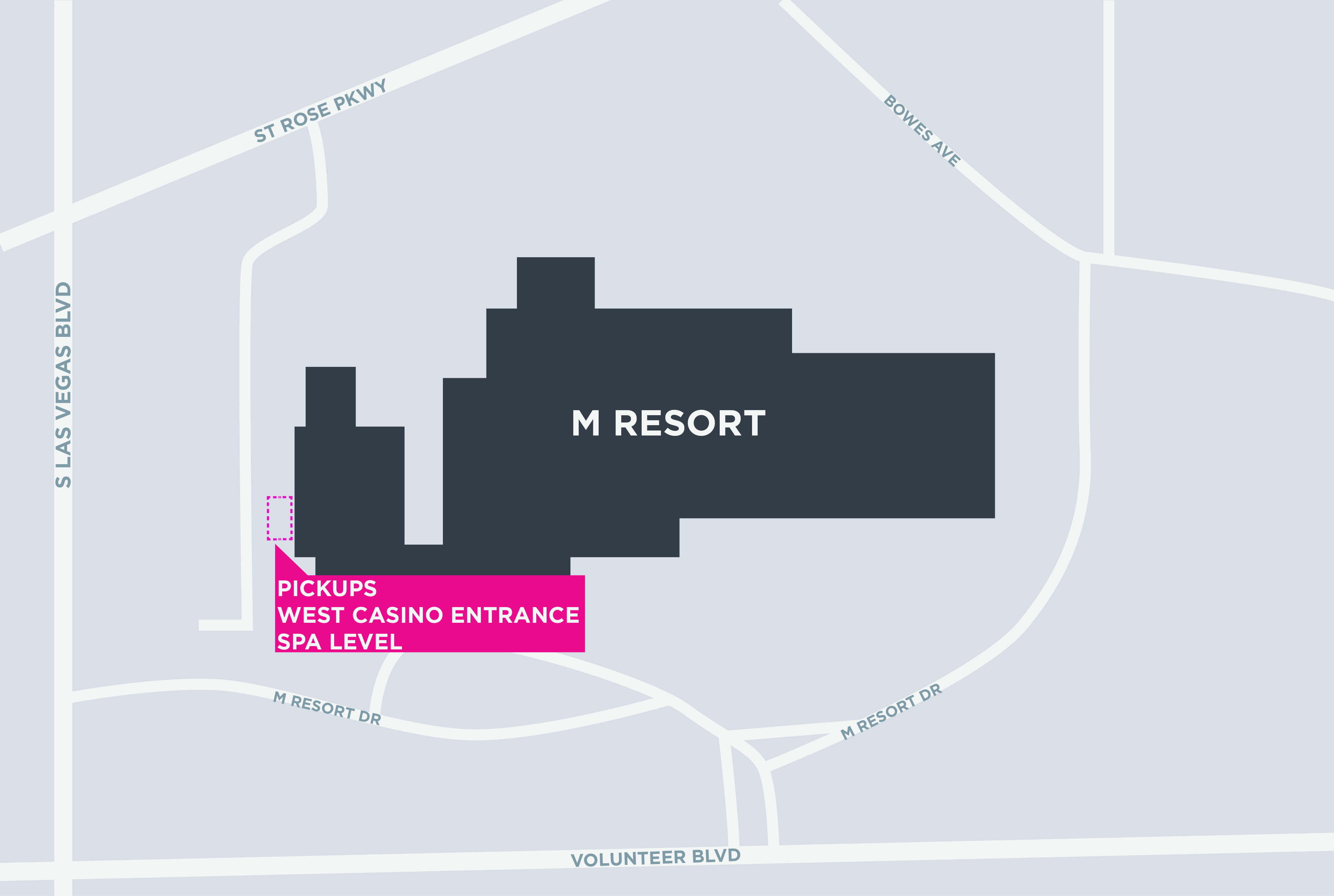Plan de la zone de départ et d'arrivée au M Resort à Las Vegas.