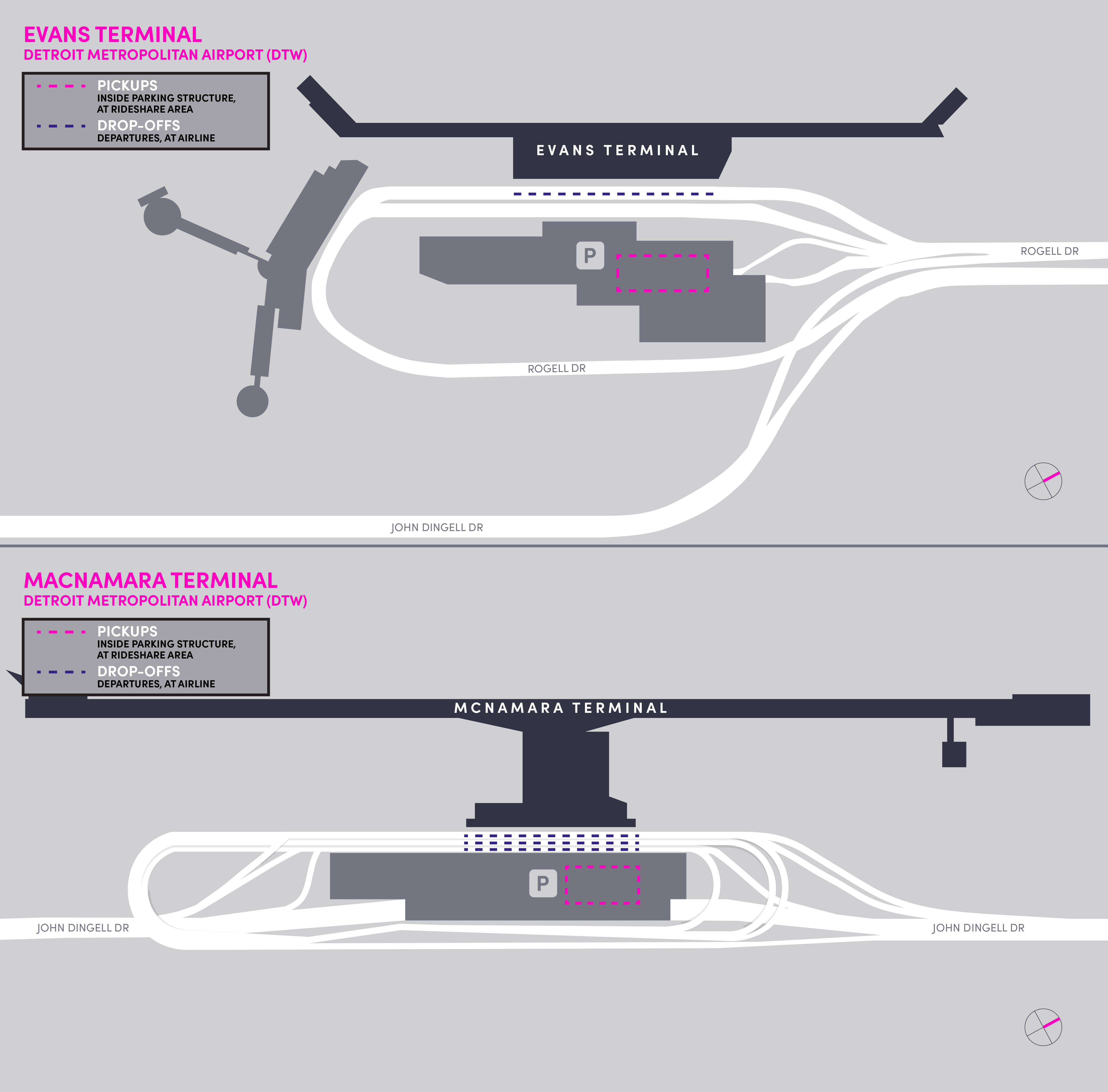 Cette image est une carte des terminaux de l'aéroport DTW.