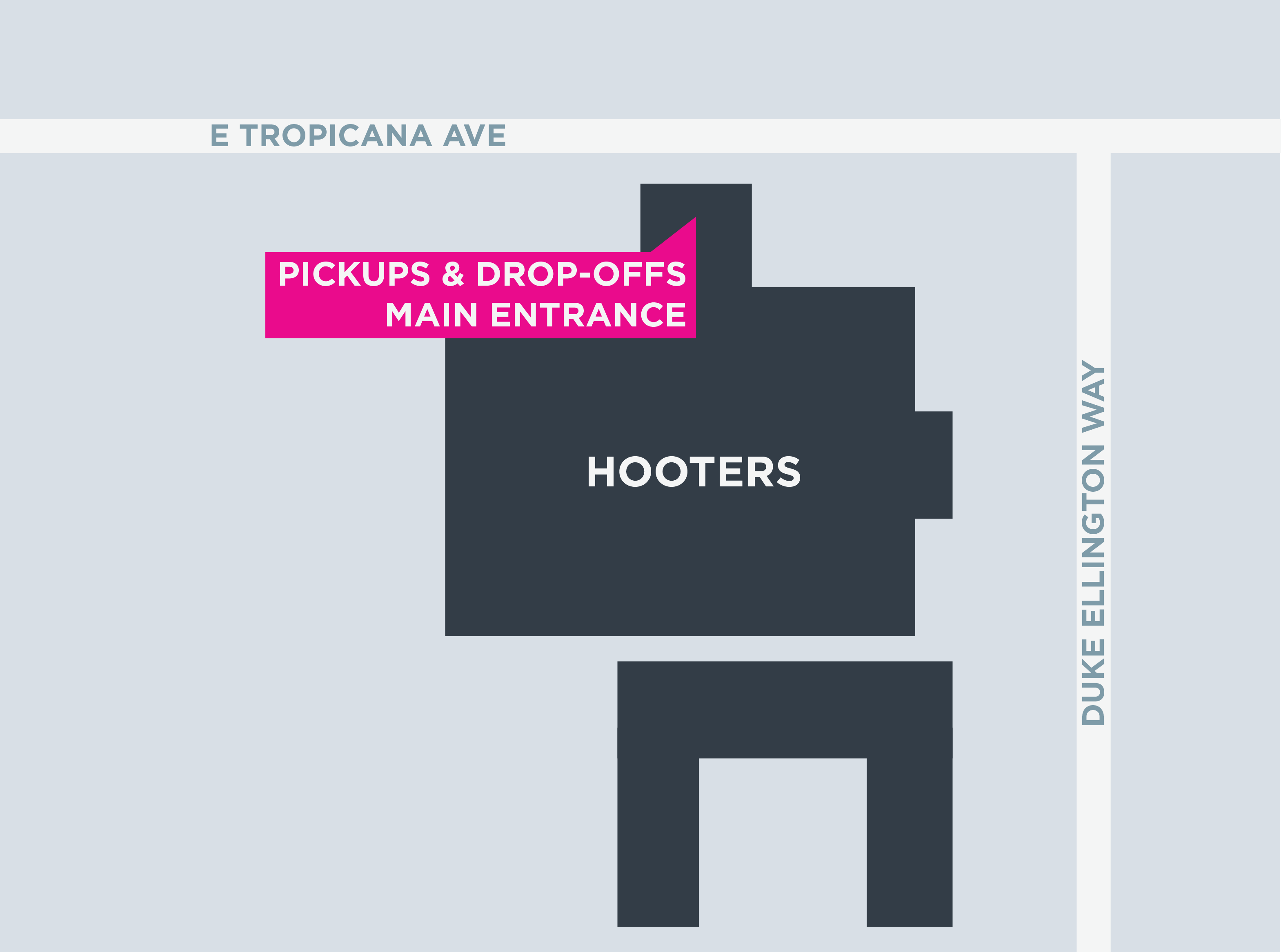 Map of the pickup and drop-off area at Hooters in Las Vegas.