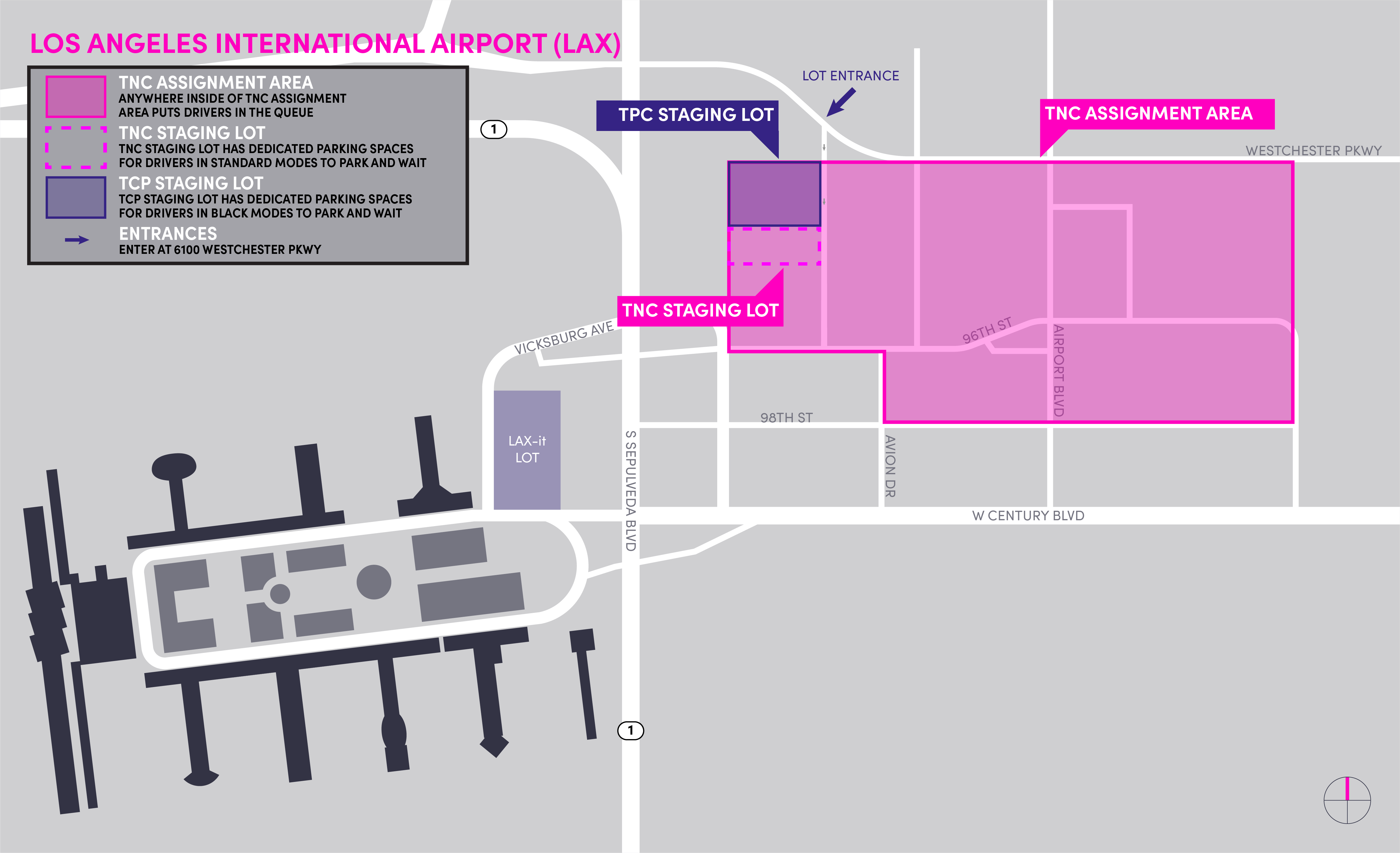 Carte de la zone d'attente TNC à l'aéroport international de Los Angeles