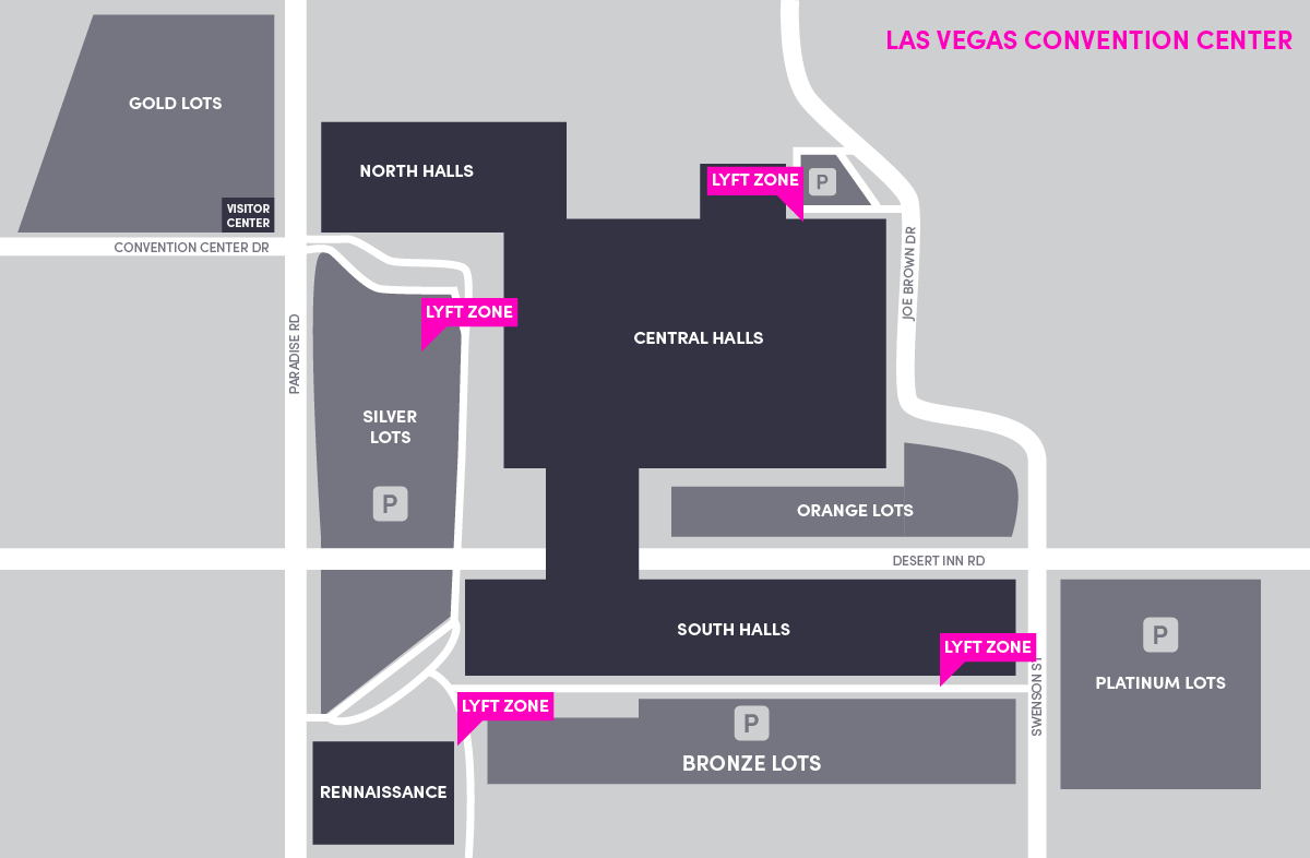 This image shows a map of the LVCC, including pickup and dropoff areas.