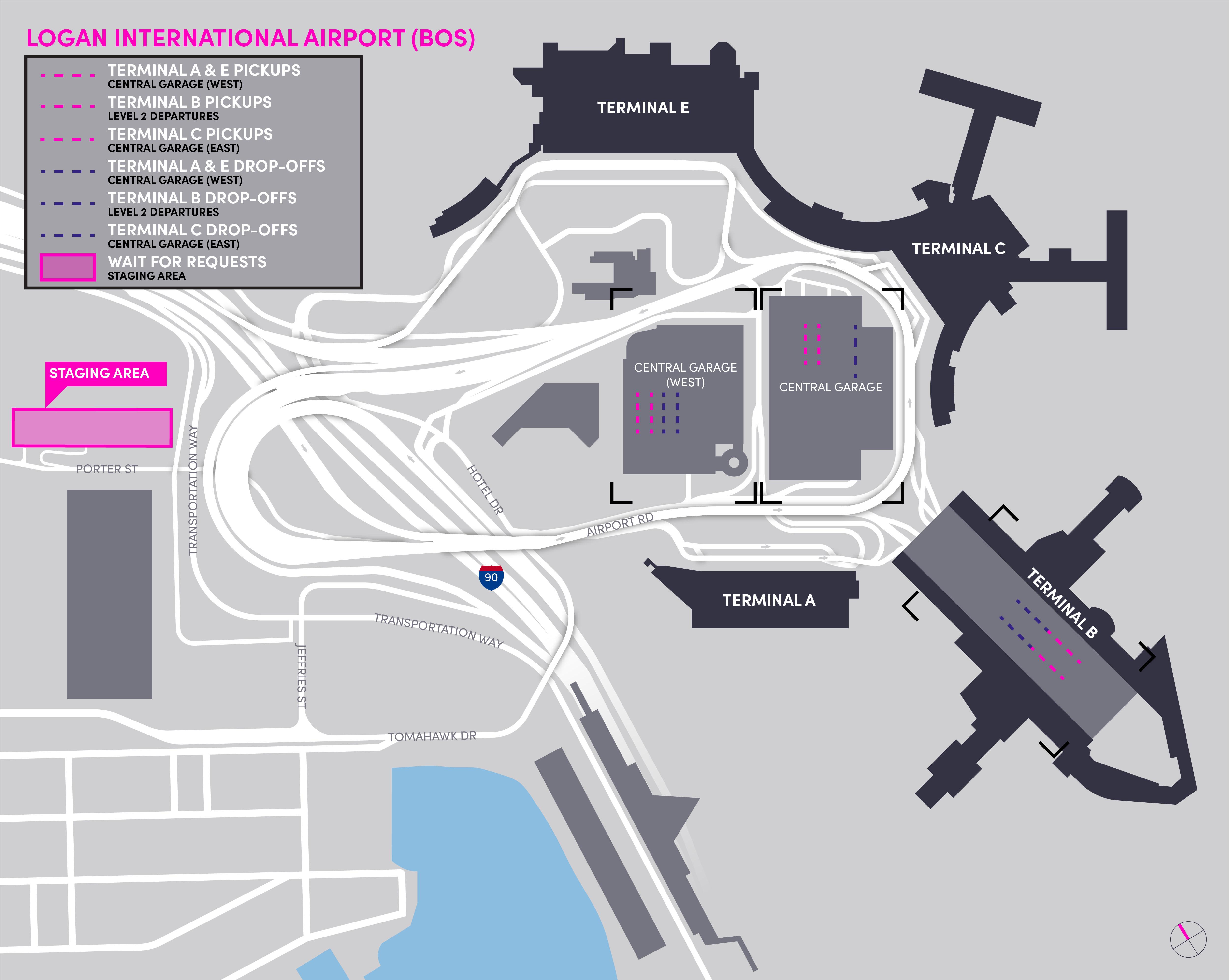 Map of the staging area at the Boston Logan International Airport