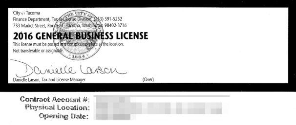 This is an example of the Tacoma Business License.