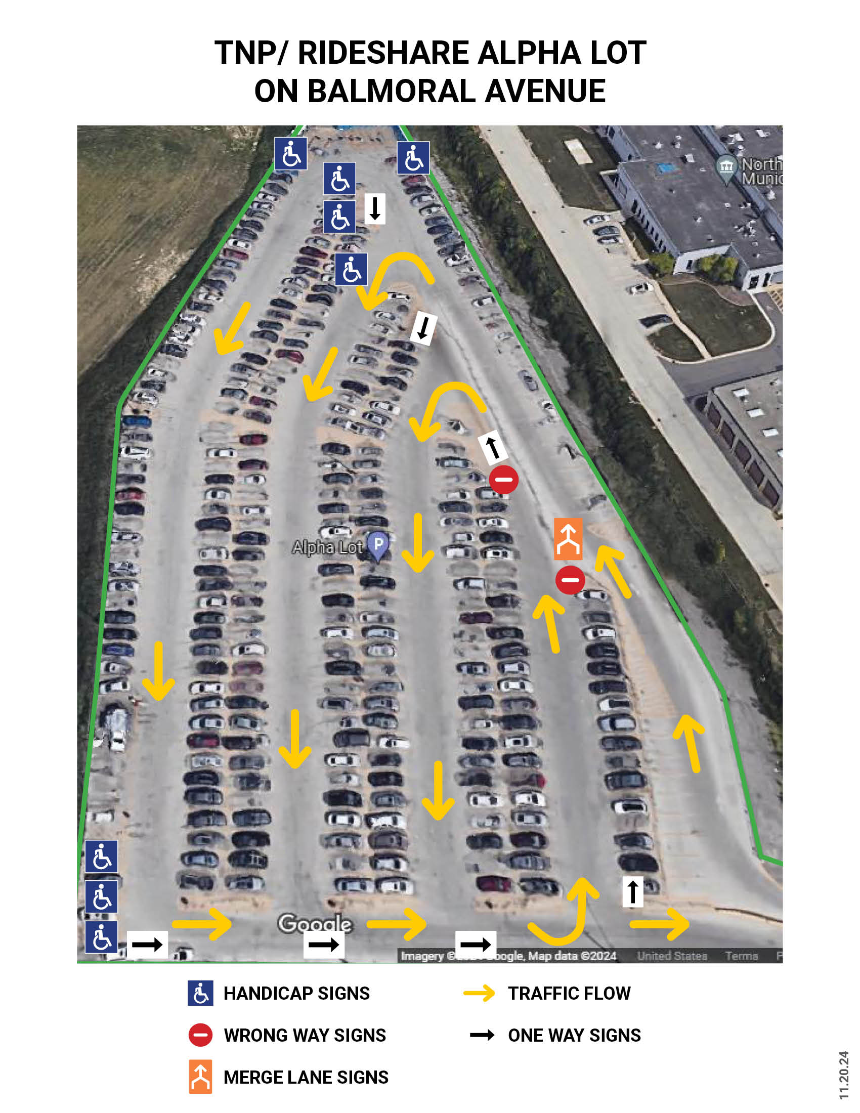 This image explains to drivers how to navigate in the Alpha Lot at ORD airport