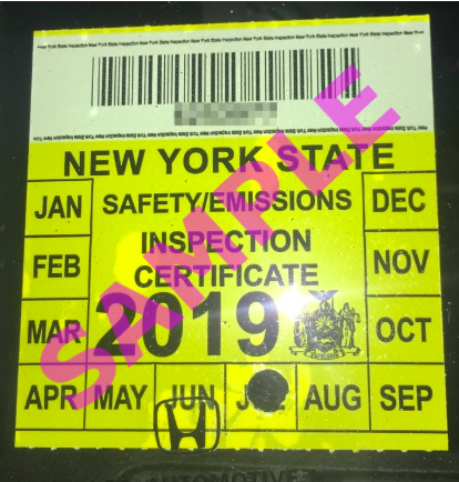 This image shows a NY State Safety Emissions Certificate Sample