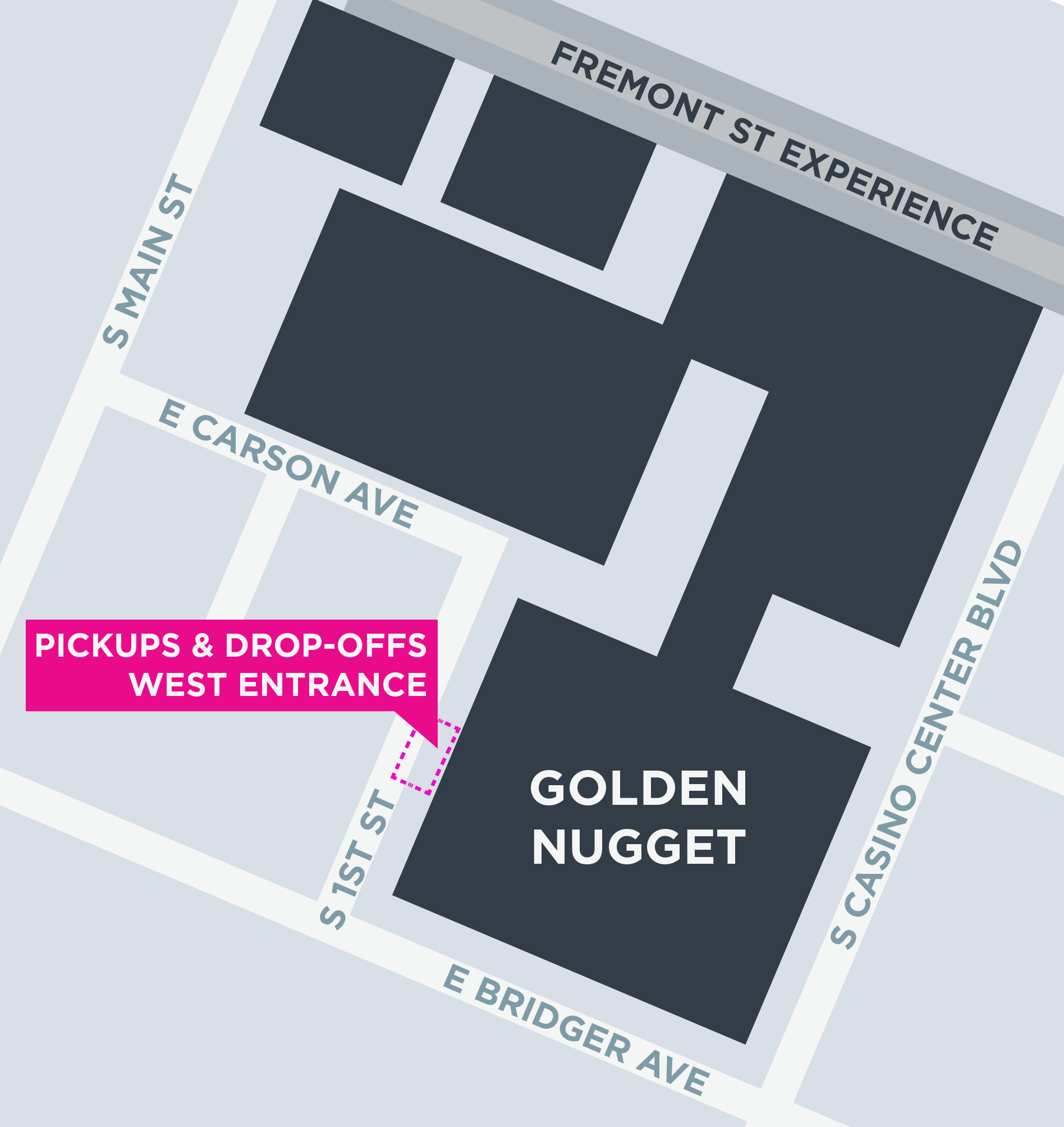 Map of the pickup and drop-off area at Golden Nugget in Las Vegas.