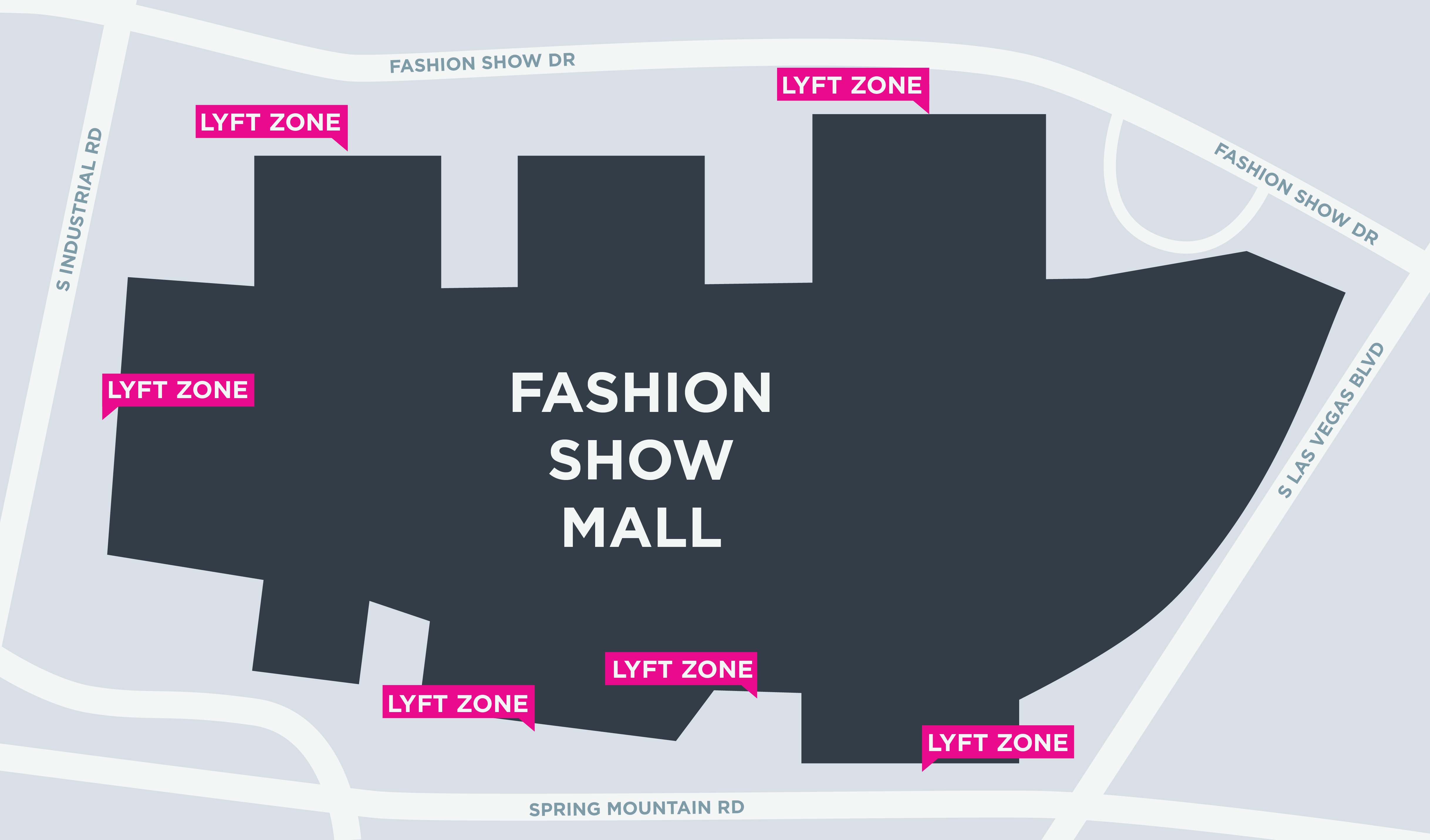 Map of the Lyft zones at the Fashion Show Mall in Las Vegas.
