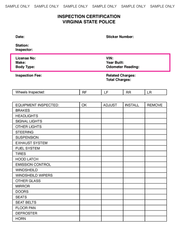 This image is an example of an inspection certification for Virginia.