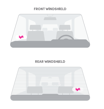 Ejemplo de parabrisas delantero y trasero para ilustrar la colocación del emblema.