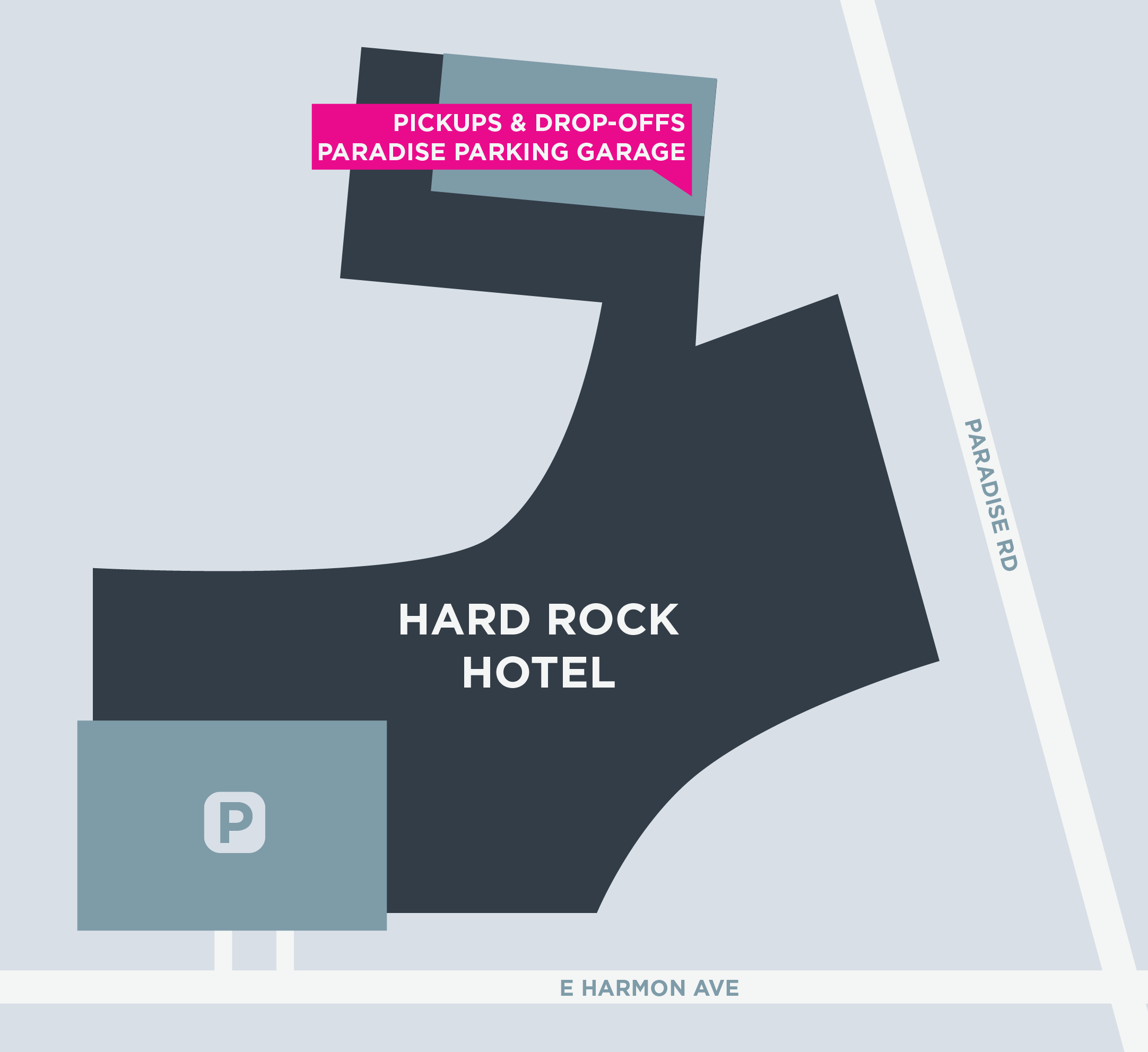 Map of the pickup and drop-off area at the Hard Rock Hotel in Las Vegas.